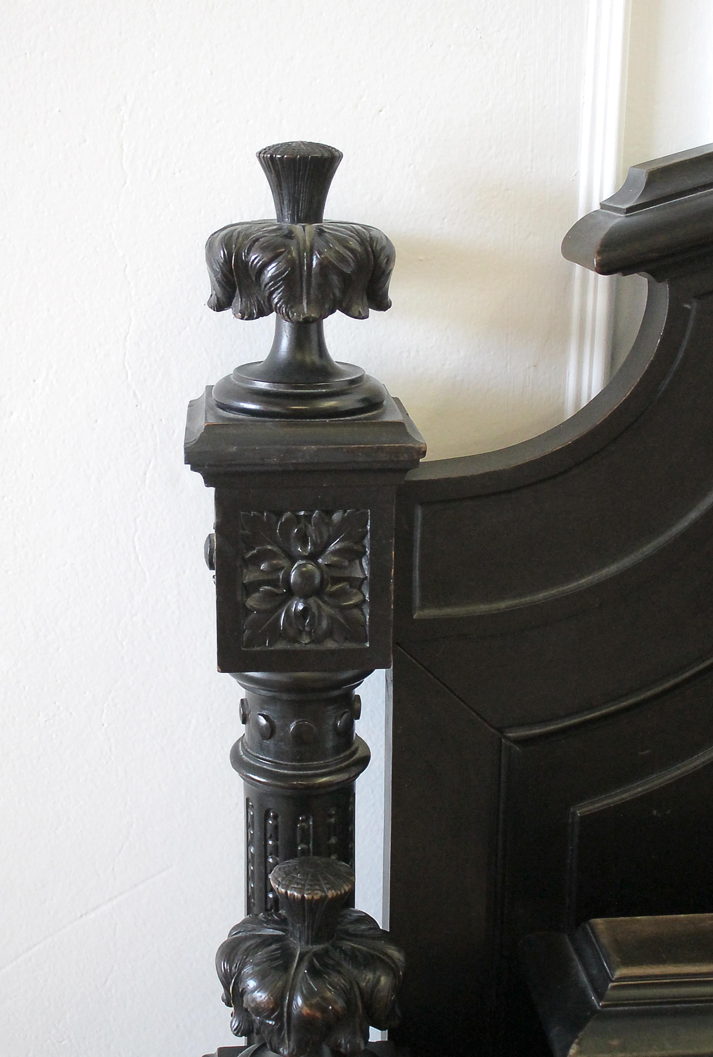 Wood 20th Century Queen-Size Ebonized Antique Louis XVI Style Bed