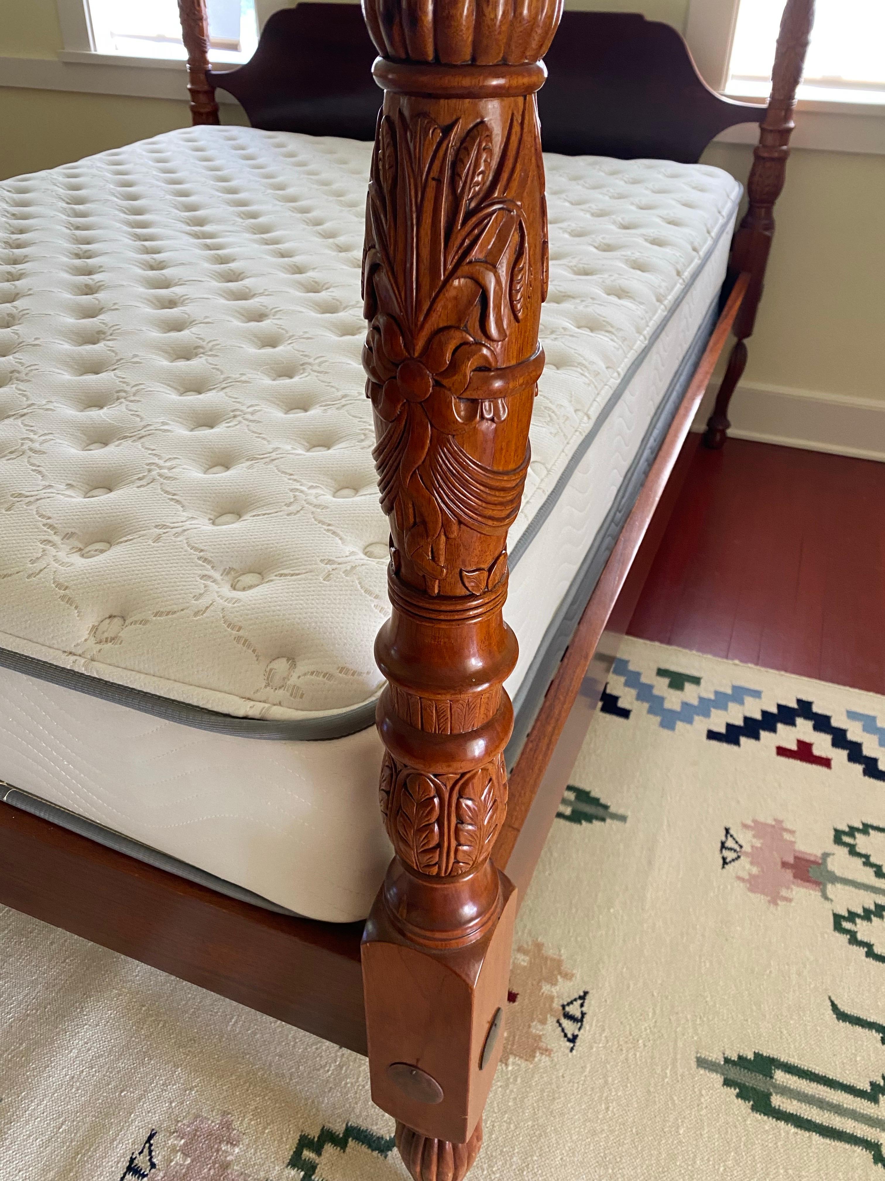 Wood 20th Century Queen Size Four Poster Canopy Bed with Rails For Sale