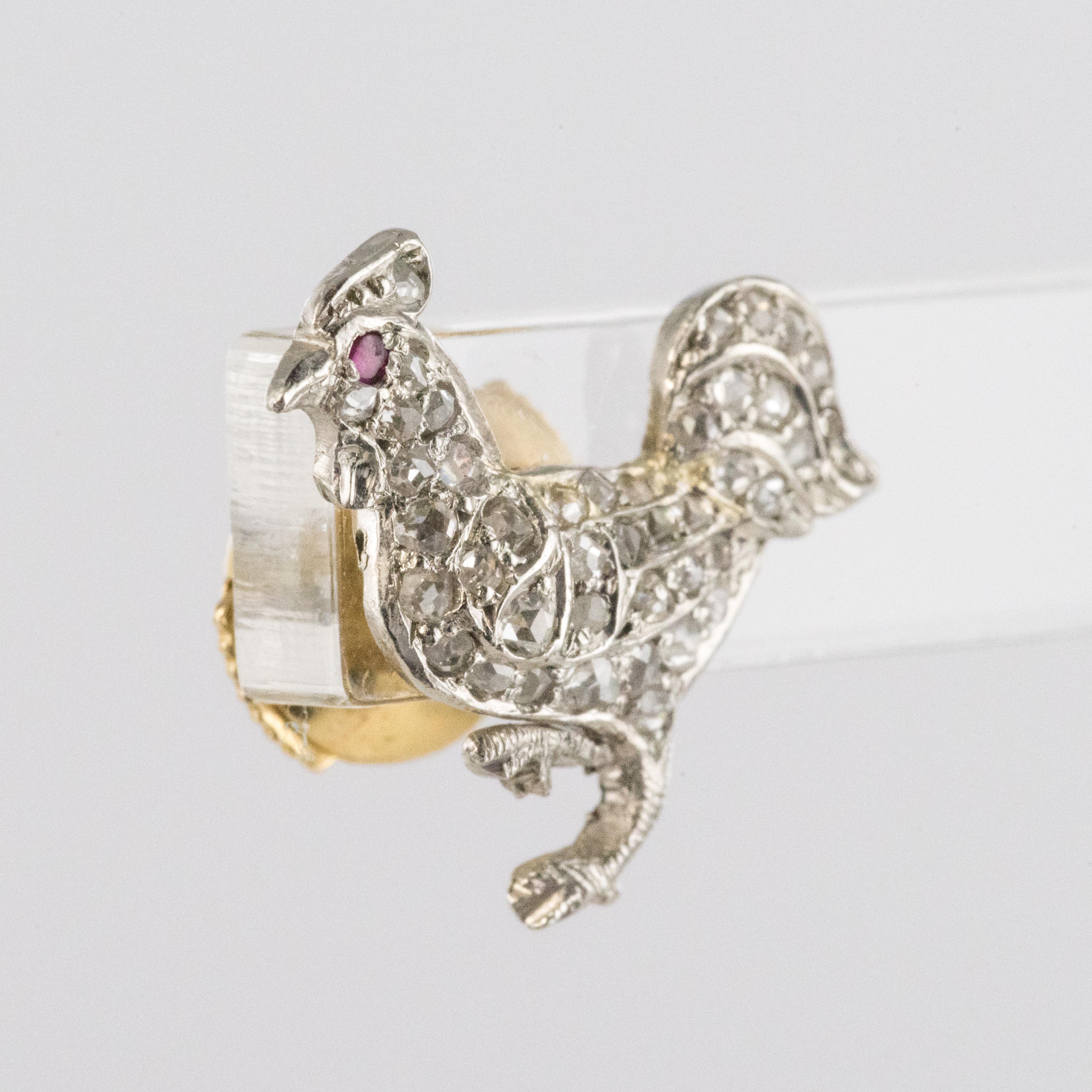 Belle Époque 20th Century Rabbit and Rooster Diamonds Stud Earrings