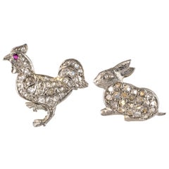 20th Century Rabbit and Rooster Diamonds Stud Earrings