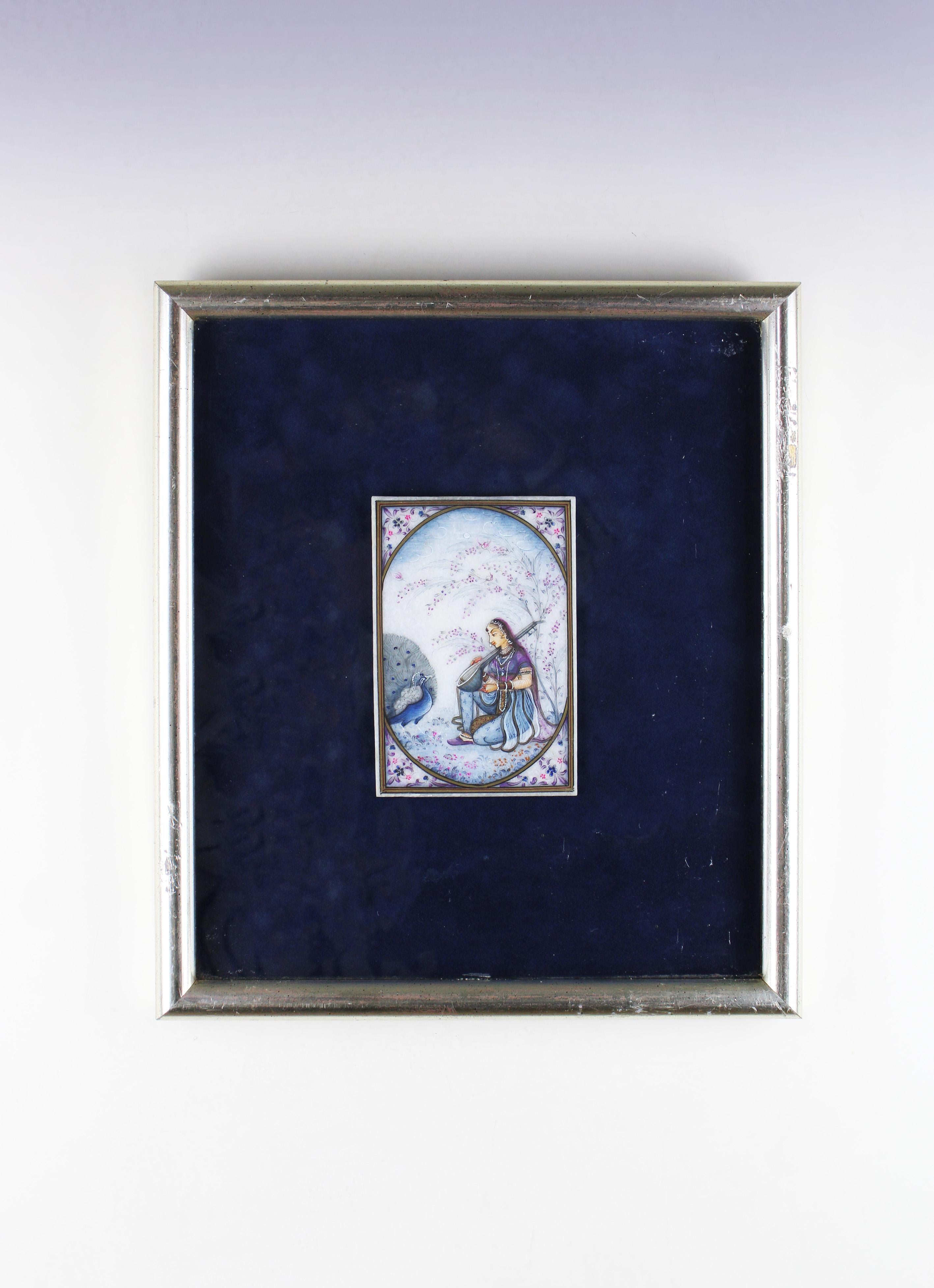 Other 20th Century Ragamala Miniature on white Marble Rajasthan Framed India For Sale