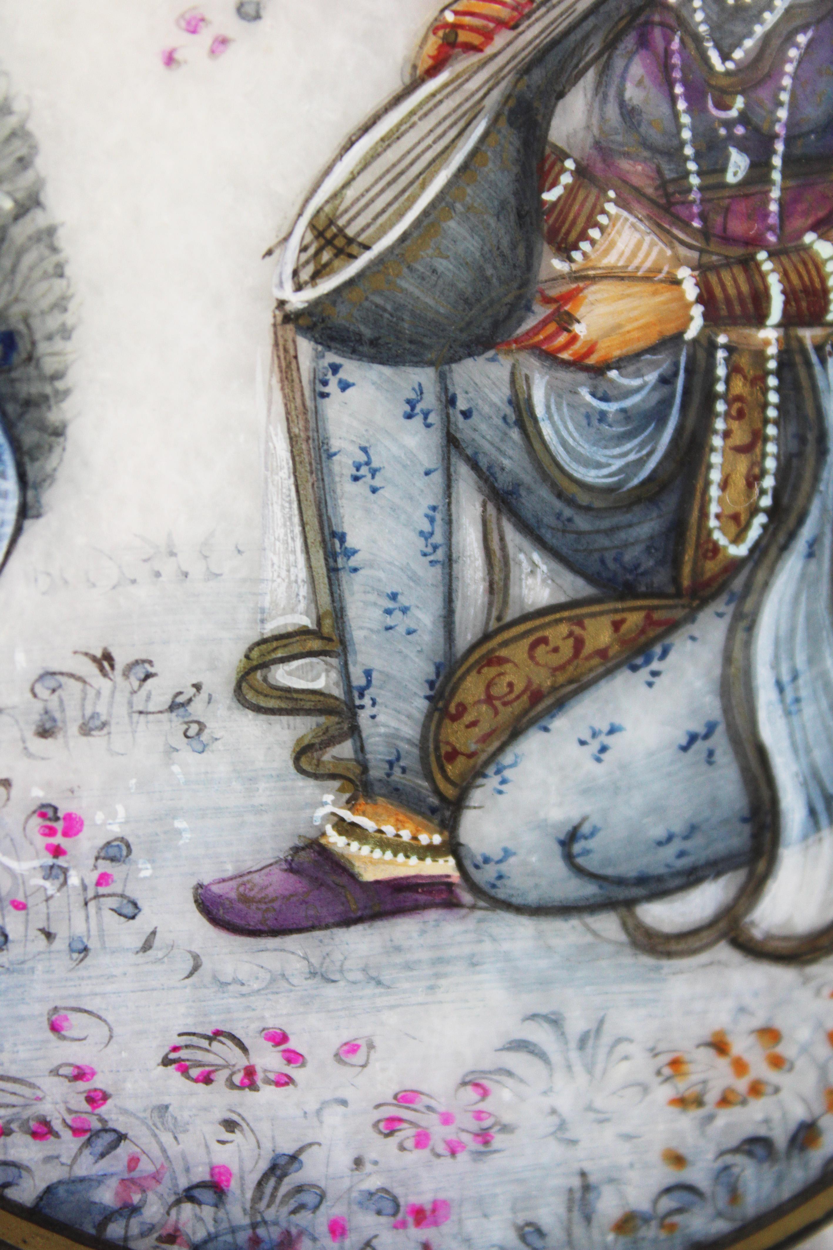 Hand-Painted 20th Century Ragamala Miniature on white Marble Rajasthan Framed India For Sale