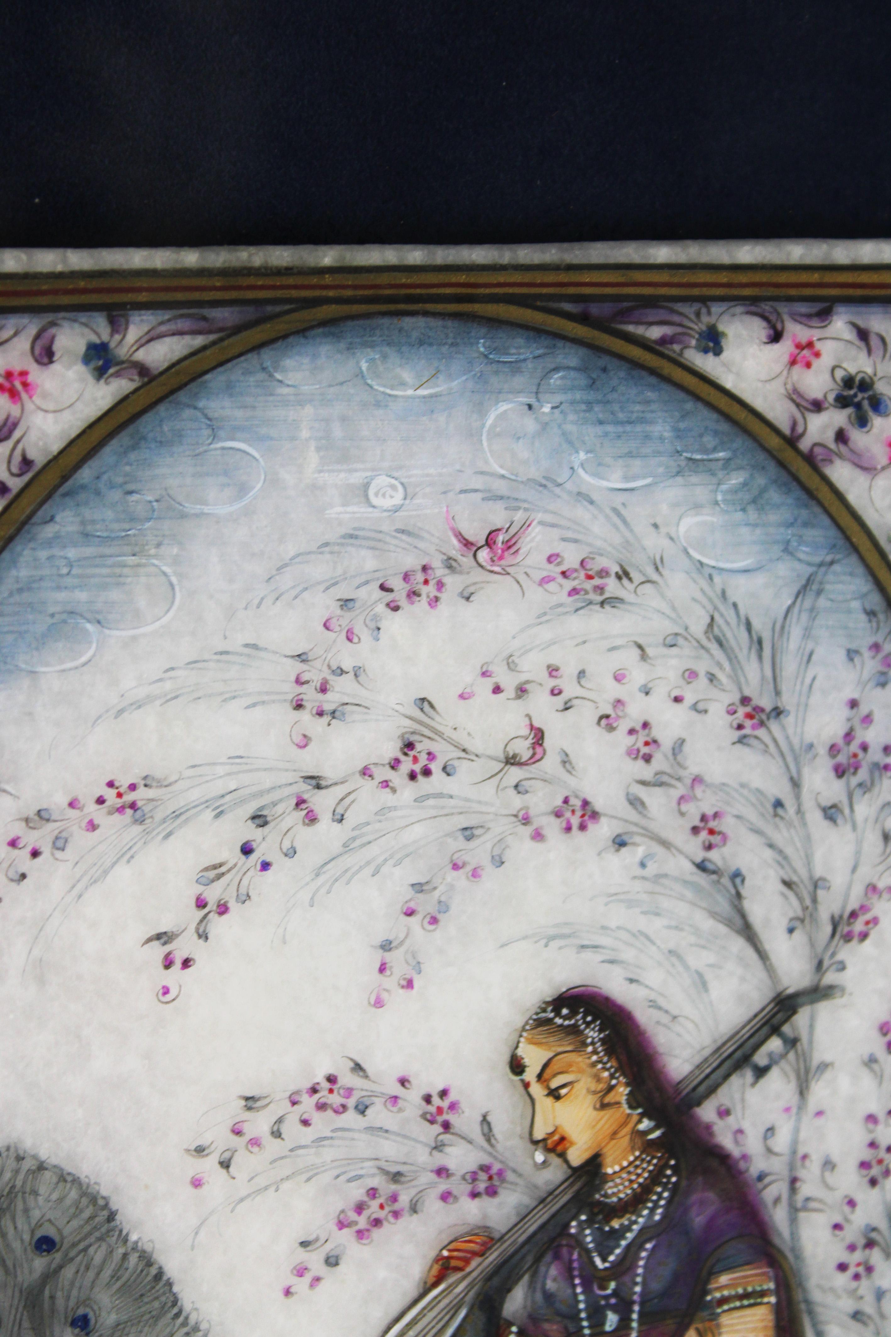 20th Century Ragamala Miniature on white Marble Rajasthan Framed India For Sale 1