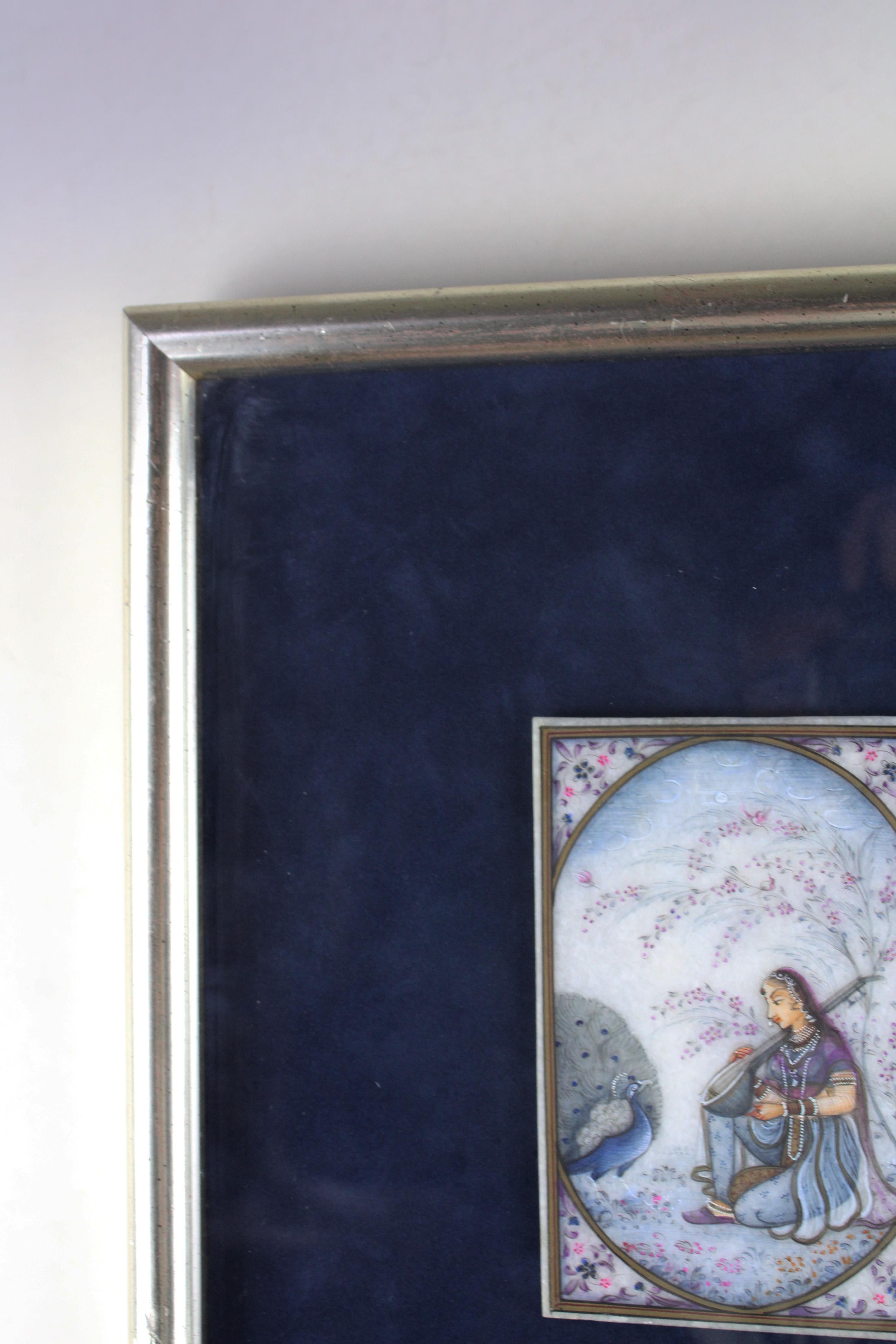20th Century Ragamala Miniature on white Marble Rajasthan Framed India For Sale 2