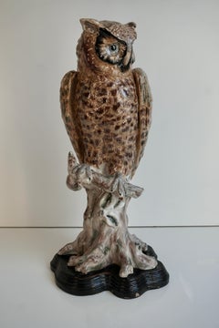 20th Century Rare and Mint Condition Brown Glazed Ceramic Barn Owl Sculpture