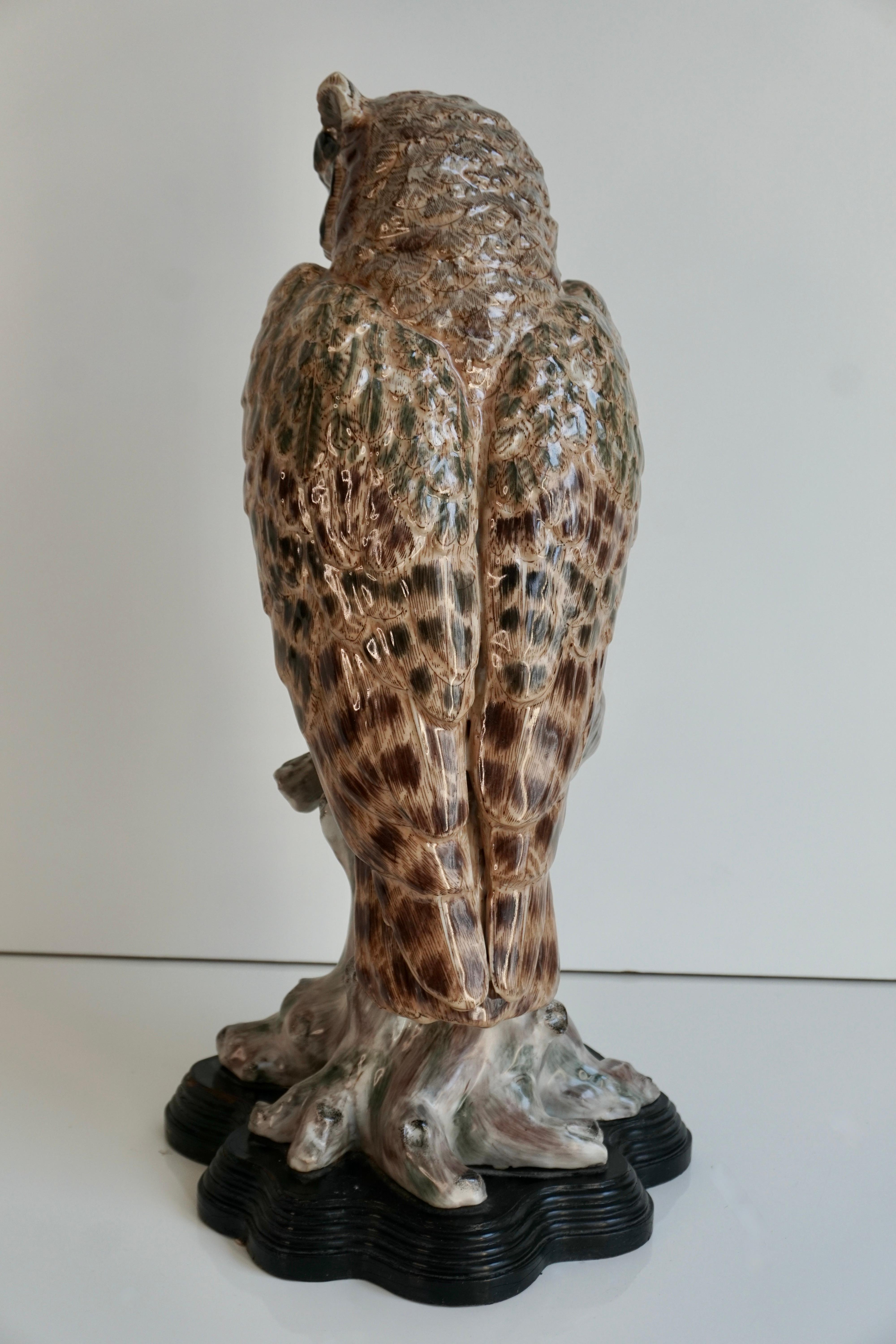 20th Century Rare and Mint Condition Brown Glazed Ceramic Barn Owl Sculpture In Good Condition For Sale In Antwerp, BE