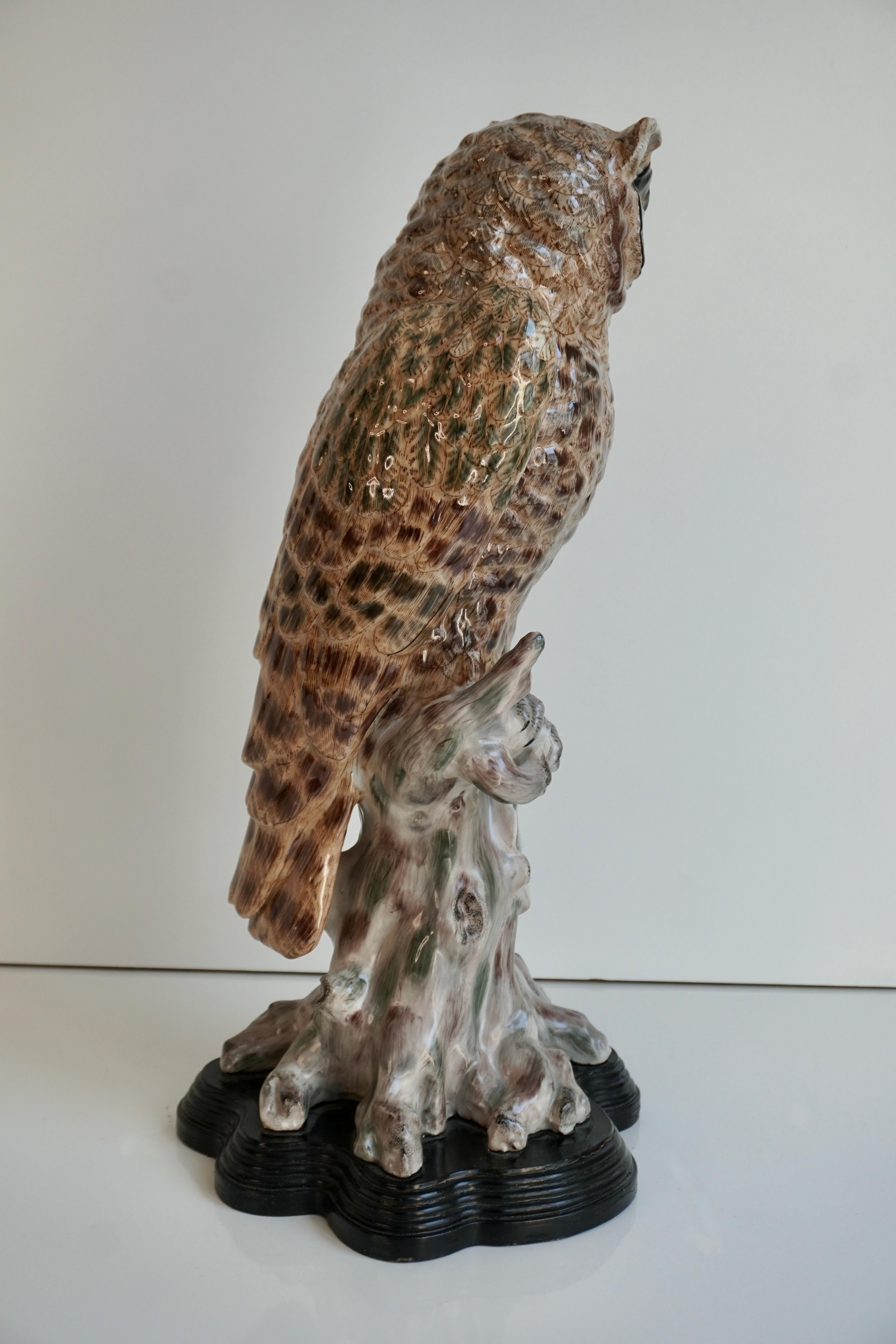 20th Century Rare and Mint Condition Brown Glazed Ceramic Barn Owl Sculpture For Sale 1