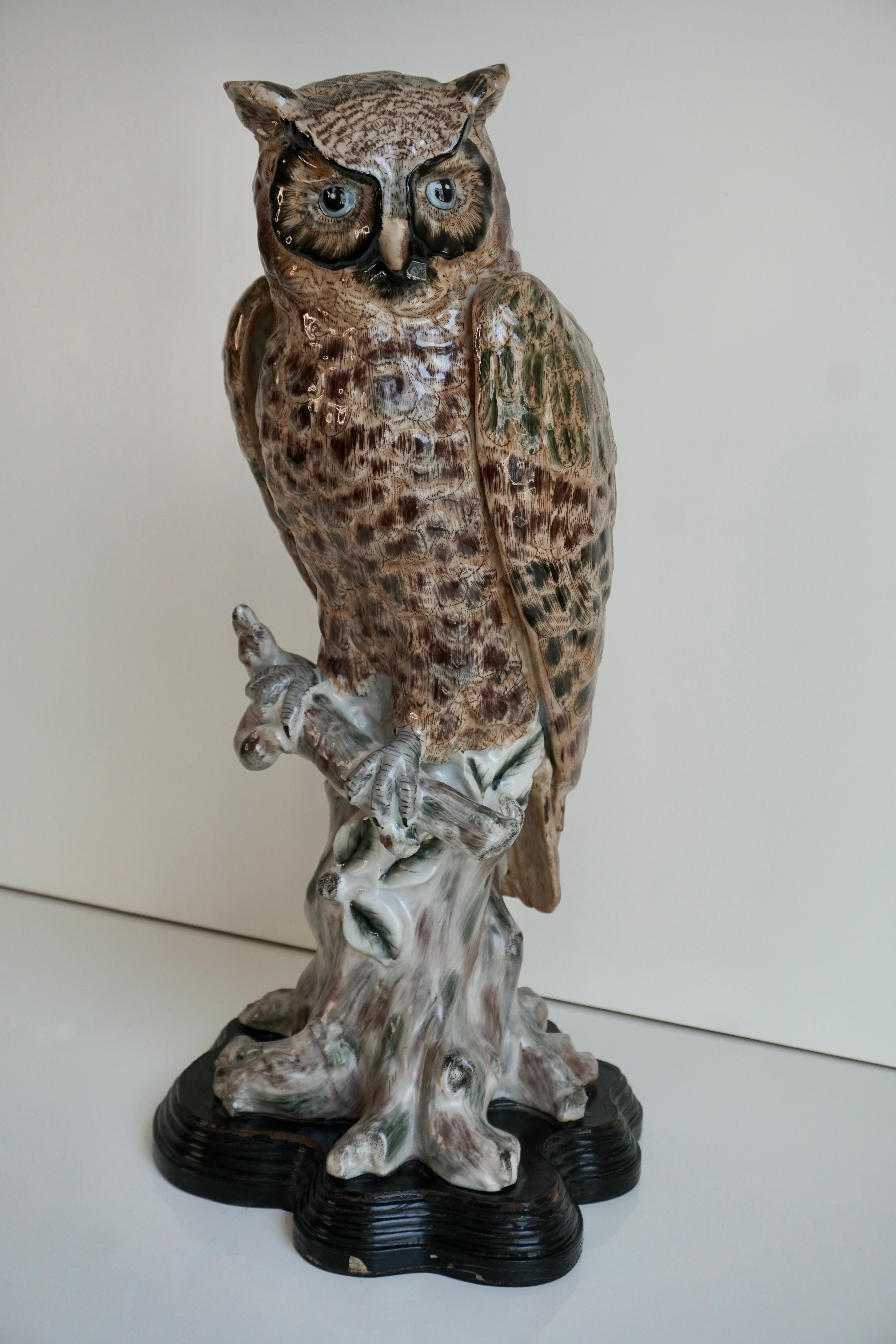 20th Century Rare and Mint Condition Brown Glazed Ceramic Barn Owl Sculpture For Sale 2