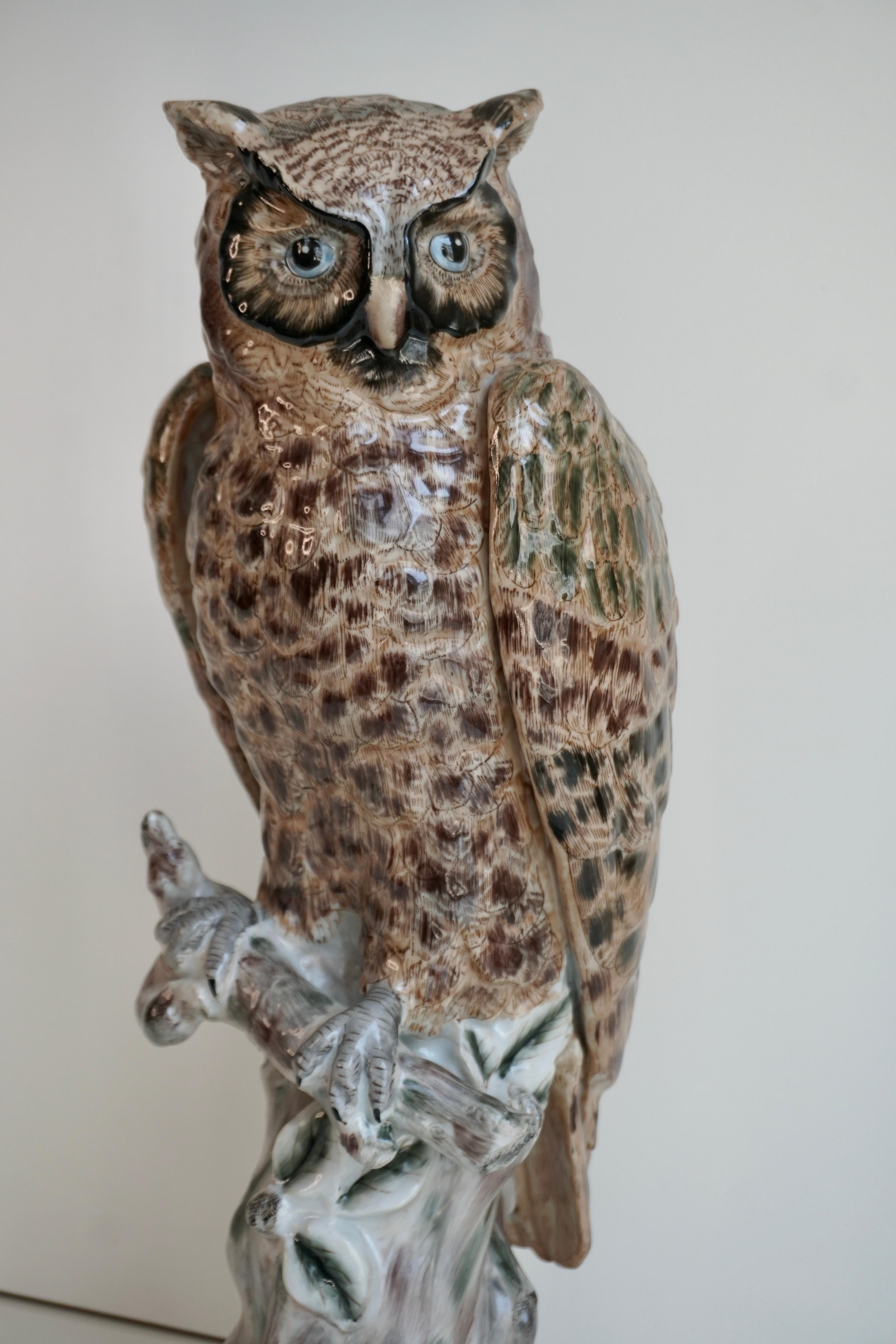 20th Century Rare and Mint Condition Brown Glazed Ceramic Barn Owl Sculpture For Sale 3