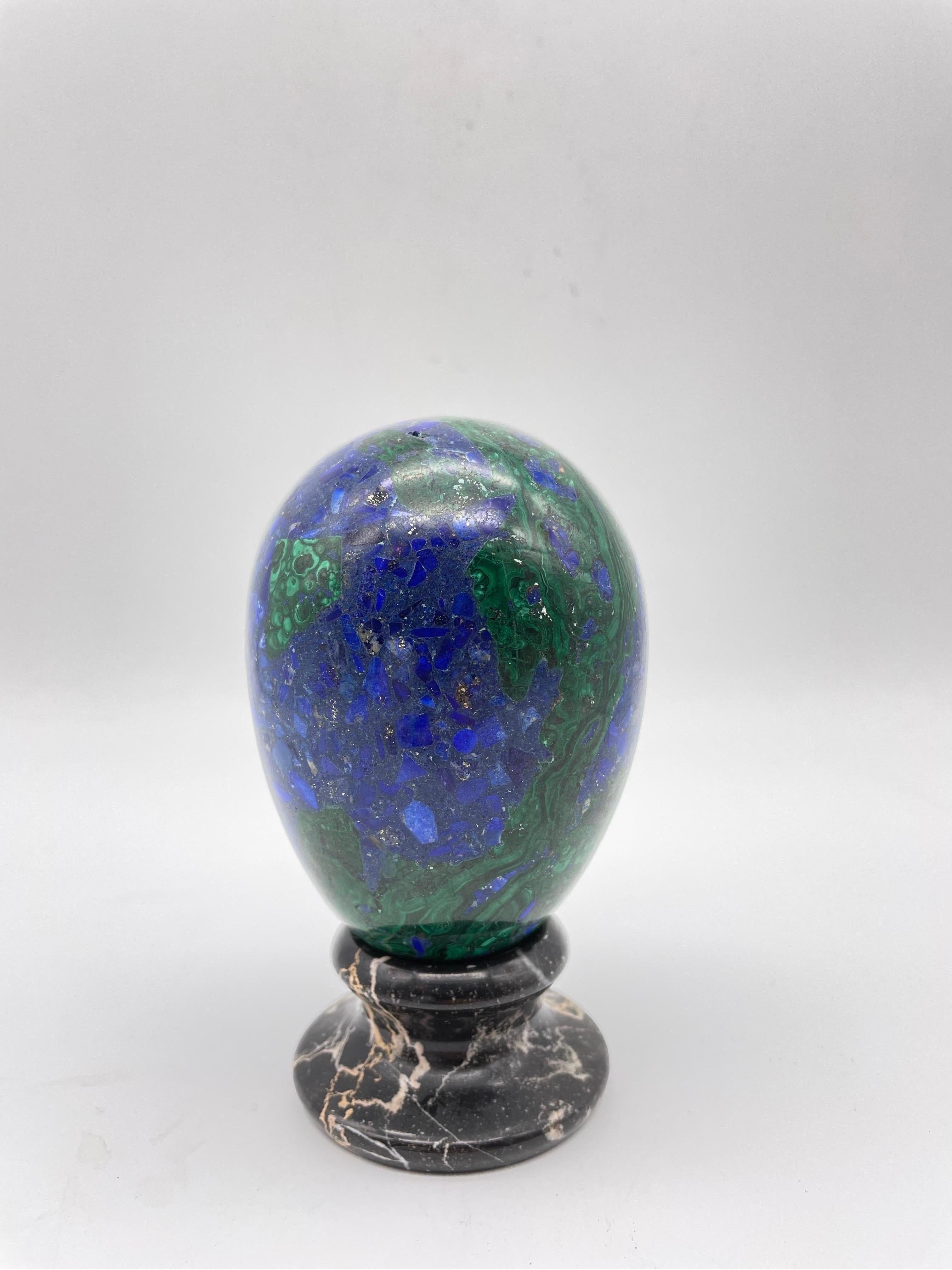 Unknown 20th Century Rare Azurite Mineral Egg on Marble Base