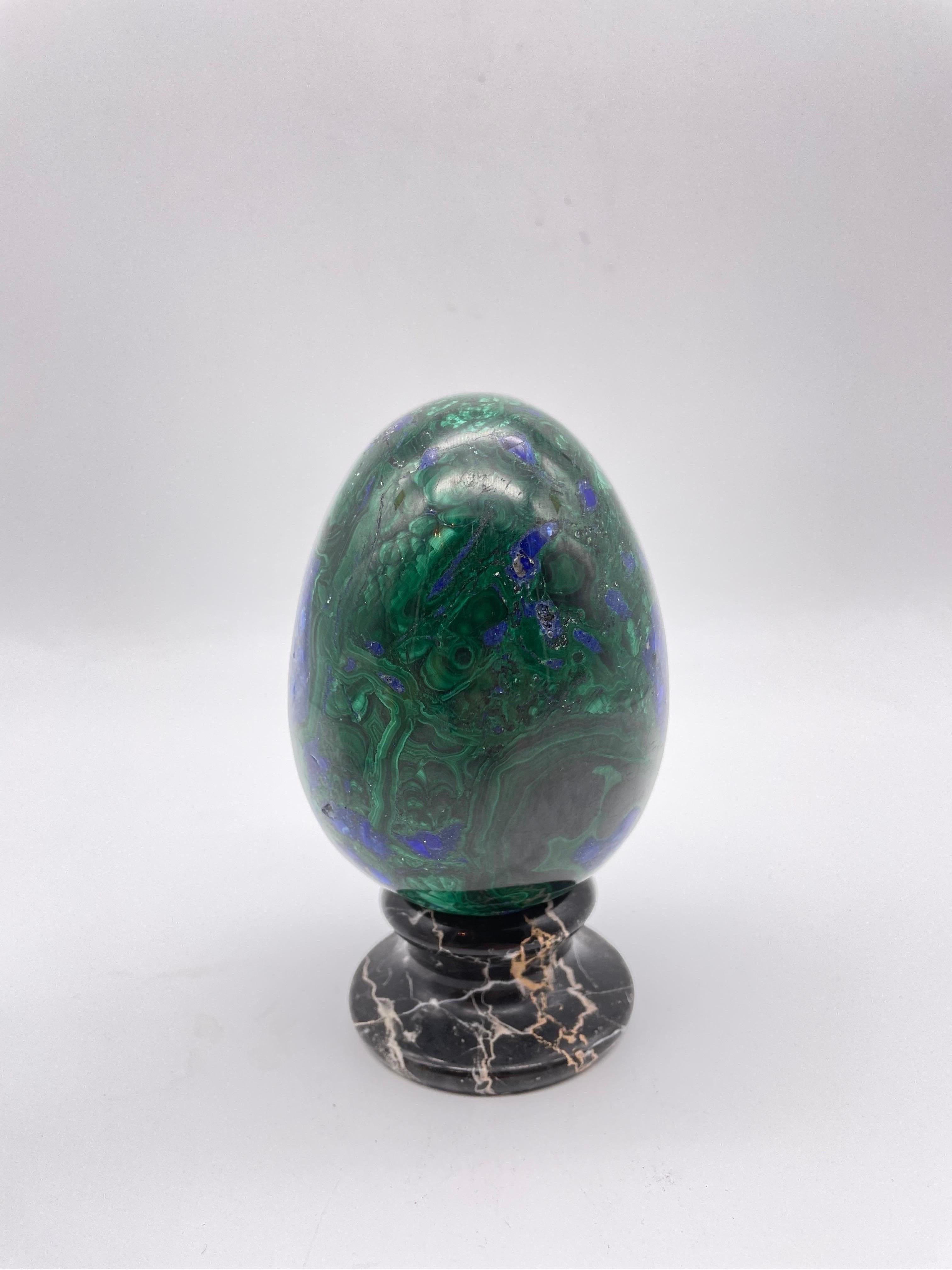 Stone 20th Century Rare Azurite Mineral Egg on Marble Base
