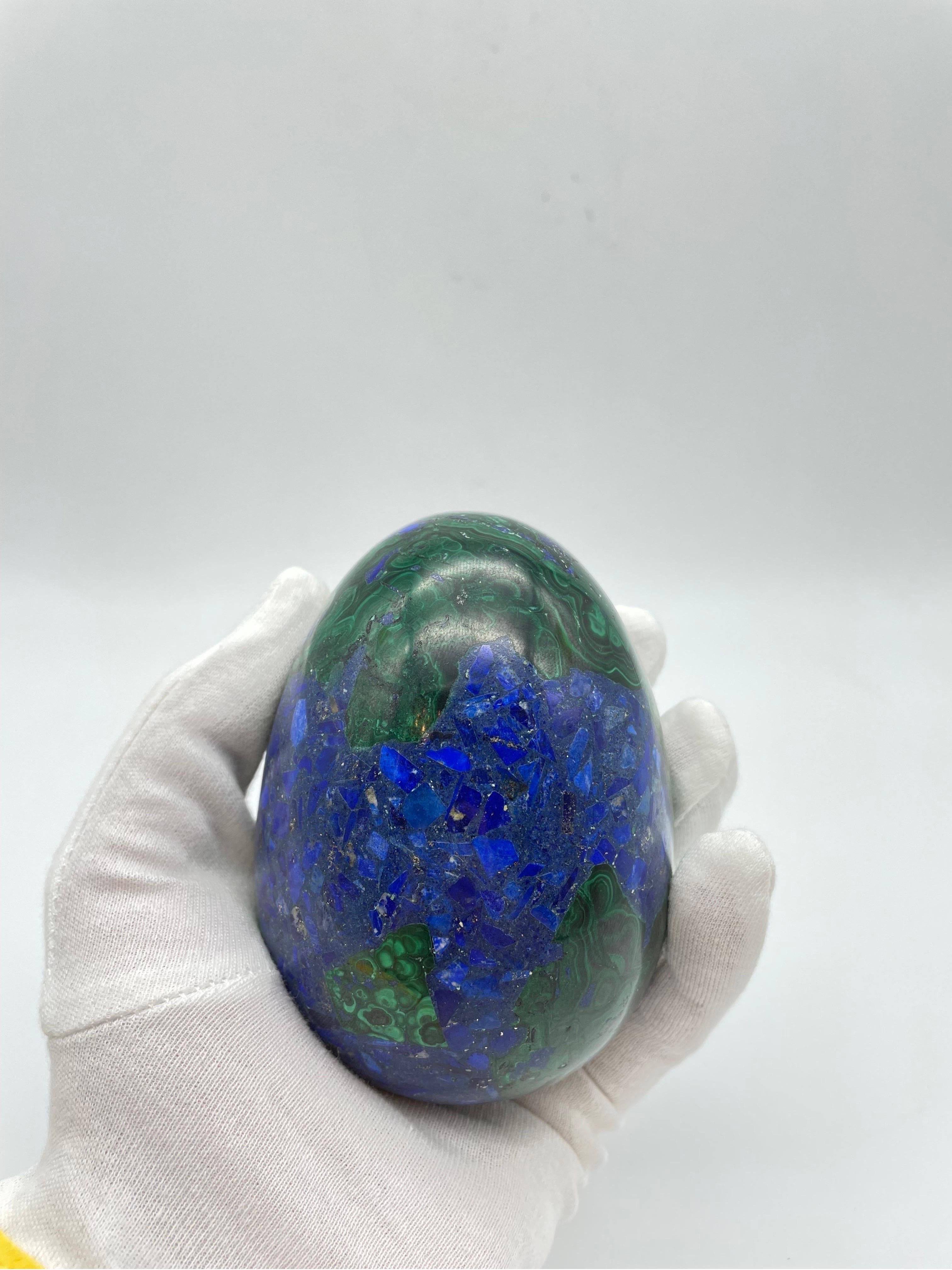 20th Century Rare Azurite Mineral Egg on Marble Base 2