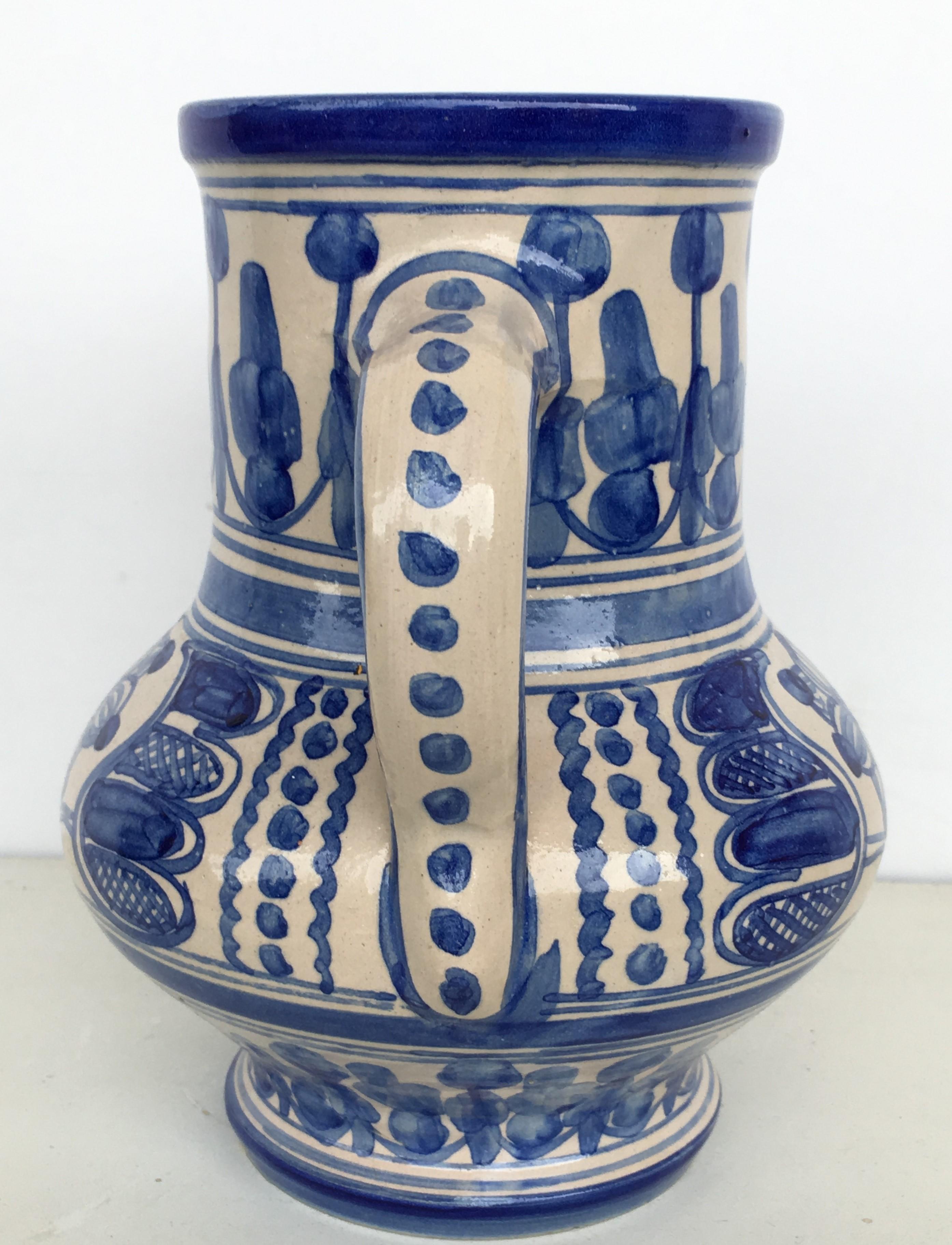 Ceramic 20th Century Rare Glazed Earthenware Spanish Blue and White Pitcher
