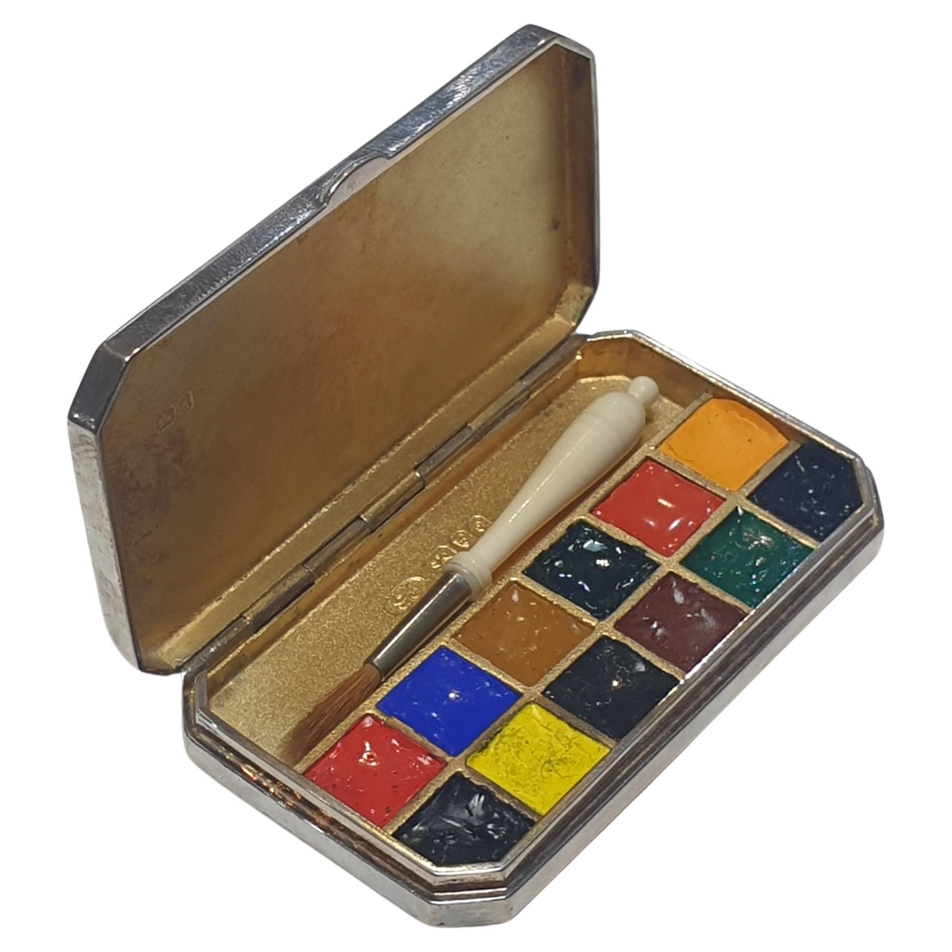 20th Century Rare Solid Silver Miniature Watercolour Box For Sale