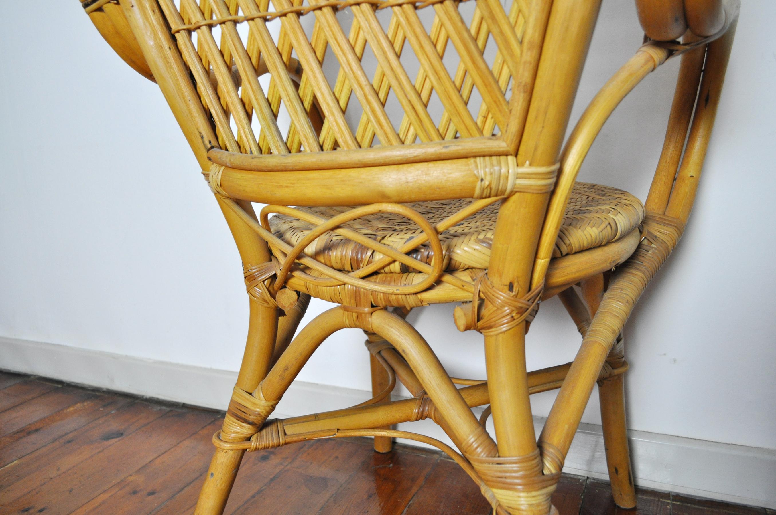 20th Century Rattan and Bamboo Armchair For Sale 5