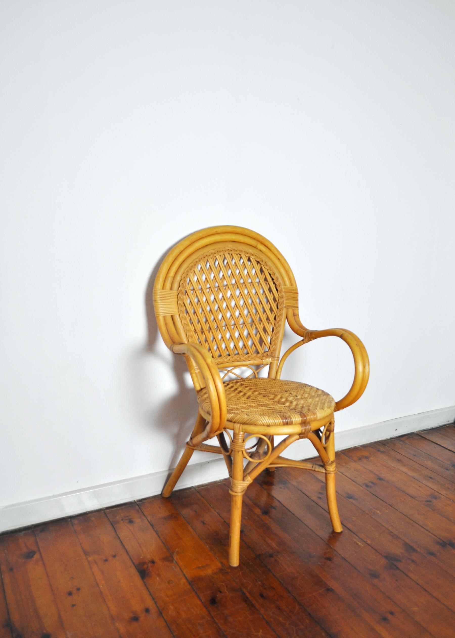 Mid-Century Modern 20th Century Rattan and Bamboo Armchair For Sale