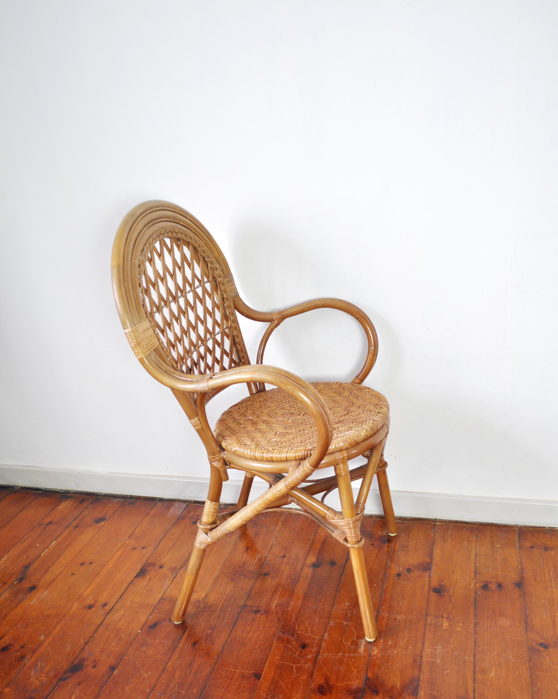 Mid-Century Modern 20th Century Rattan and Bamboo Armchair For Sale