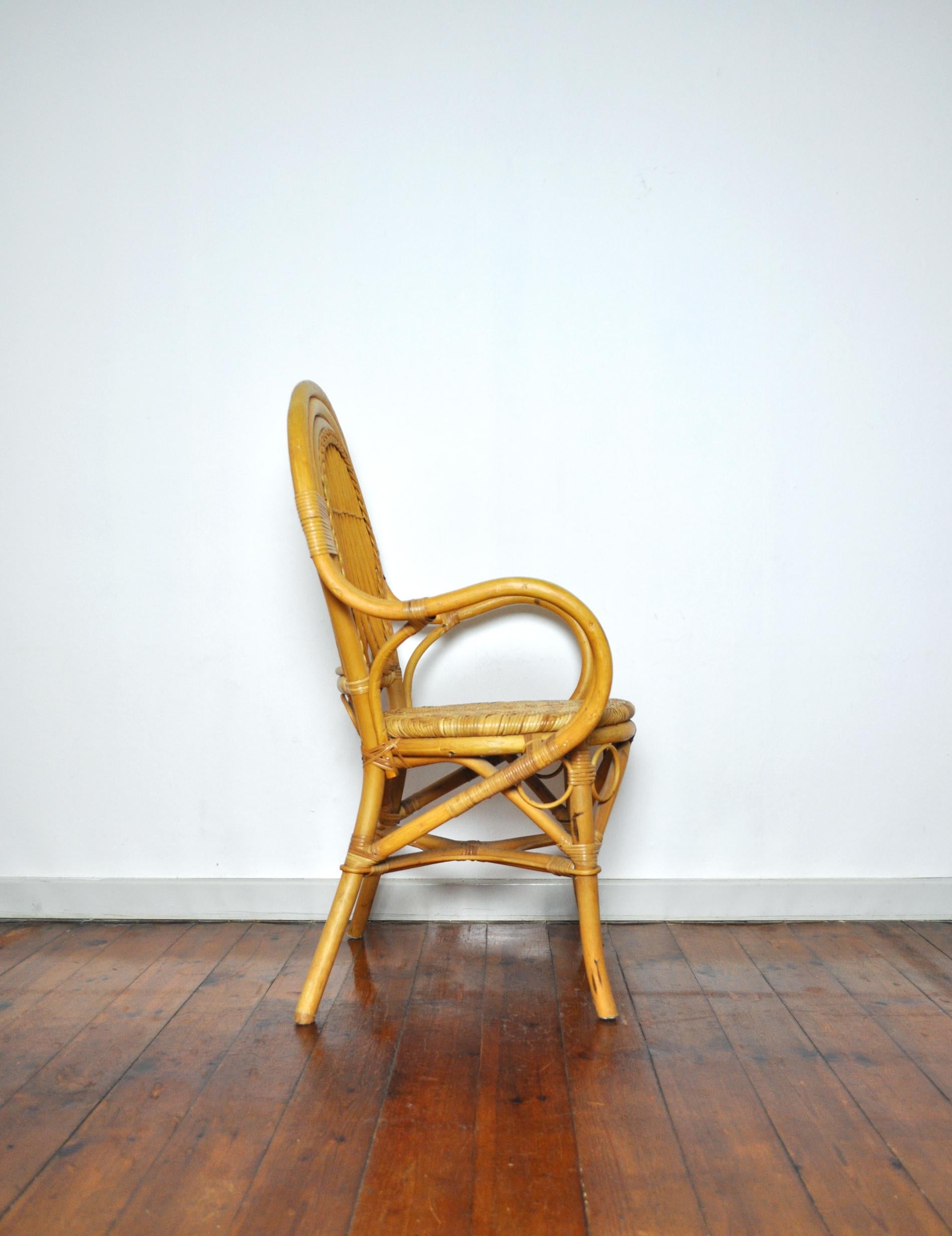 Danish 20th Century Rattan and Bamboo Armchair For Sale