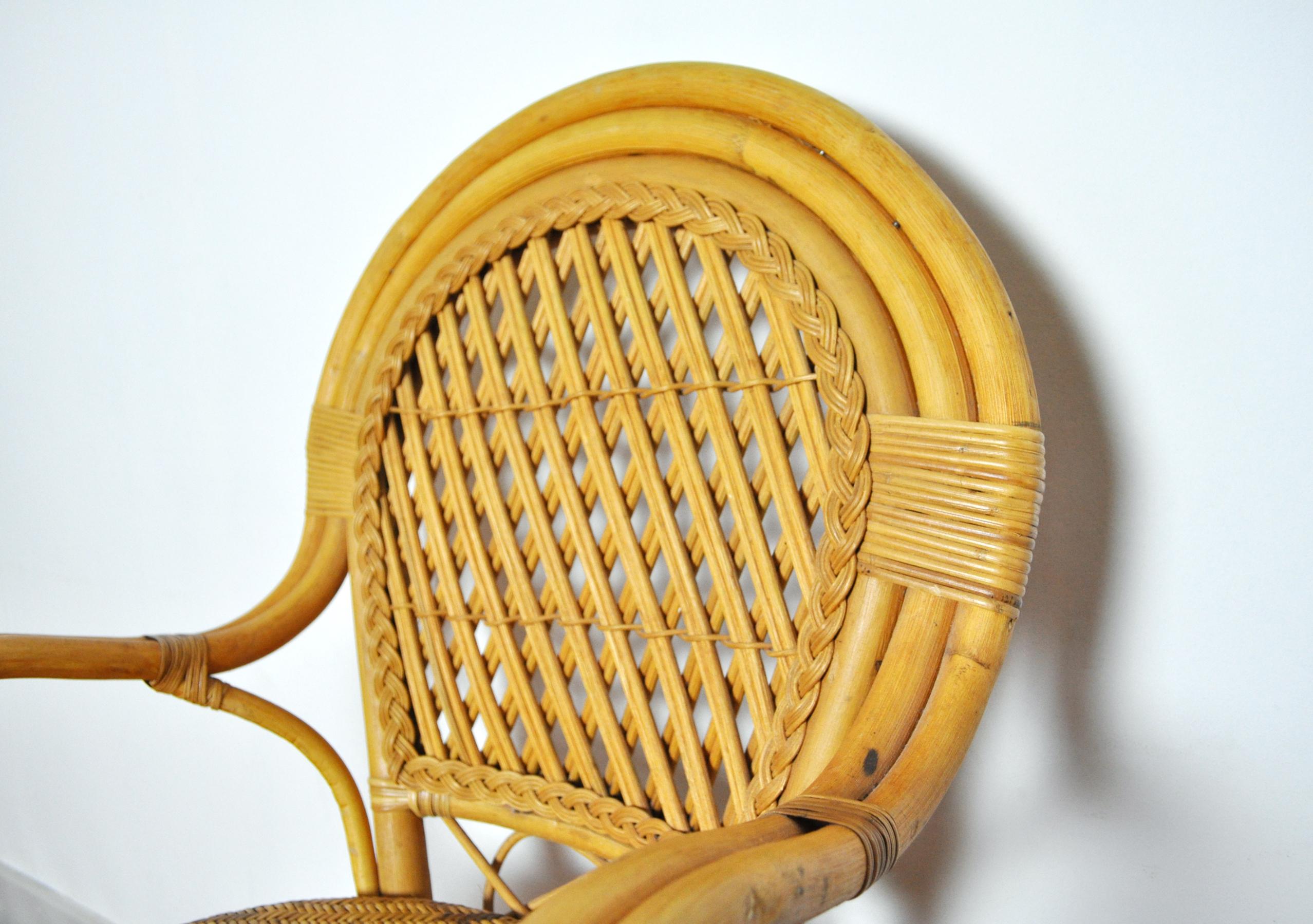 20th Century Rattan and Bamboo Armchair For Sale 1