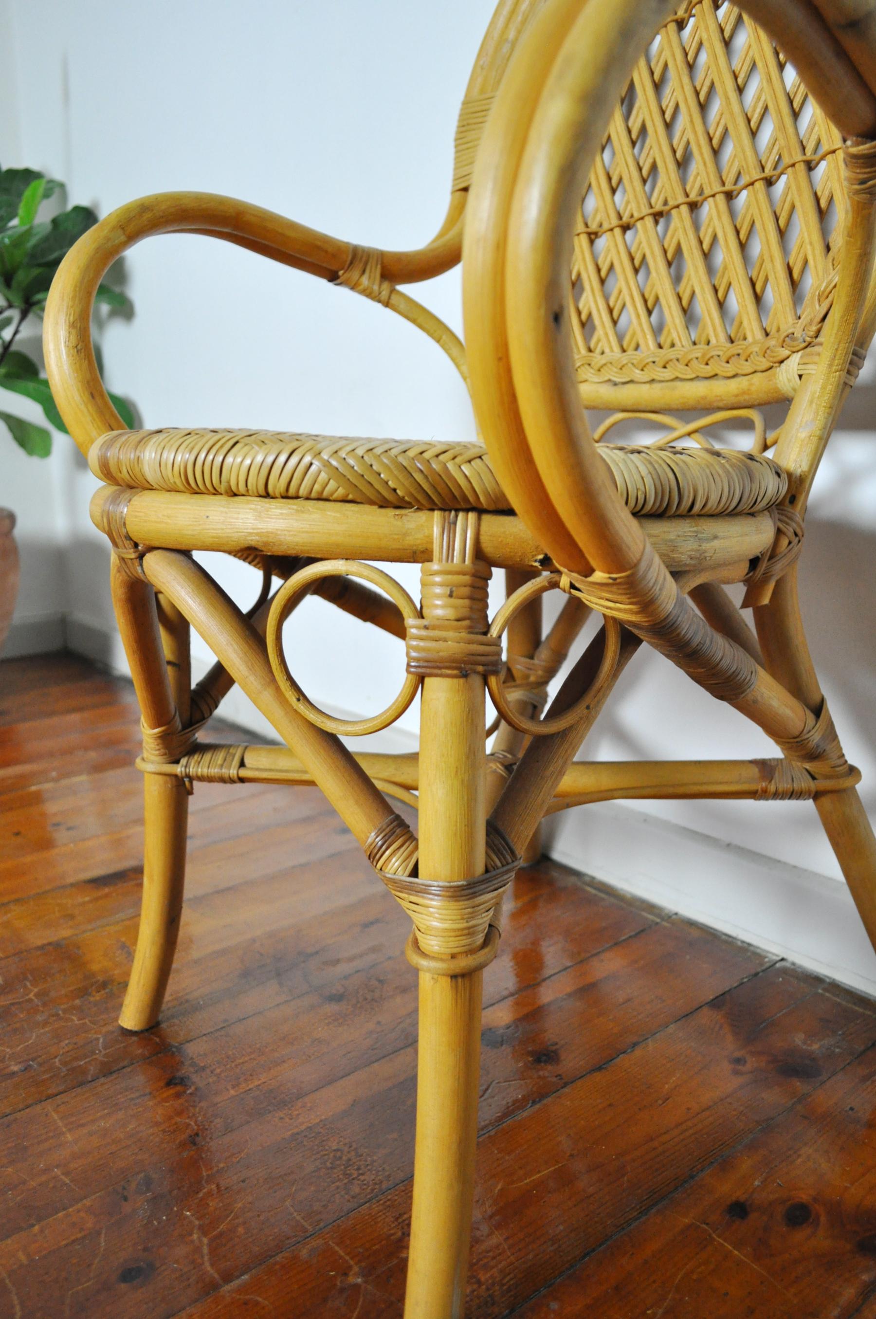 20th Century Rattan and Bamboo Armchair For Sale 3