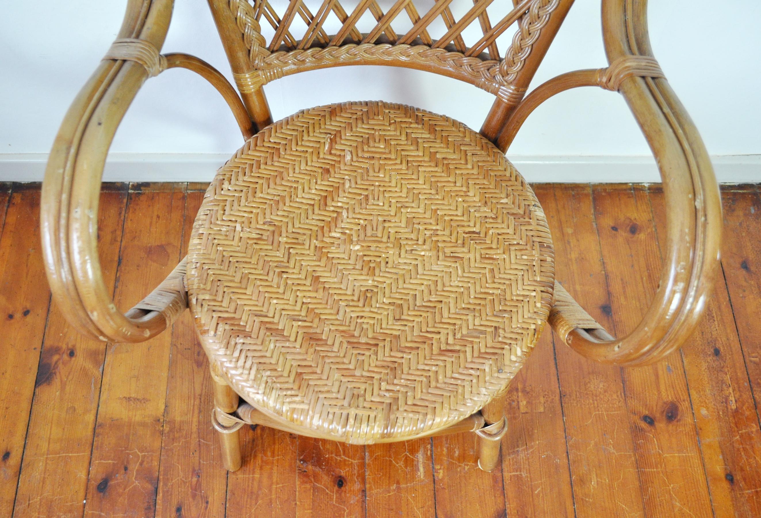 20th Century Rattan and Bamboo Armchair For Sale 3