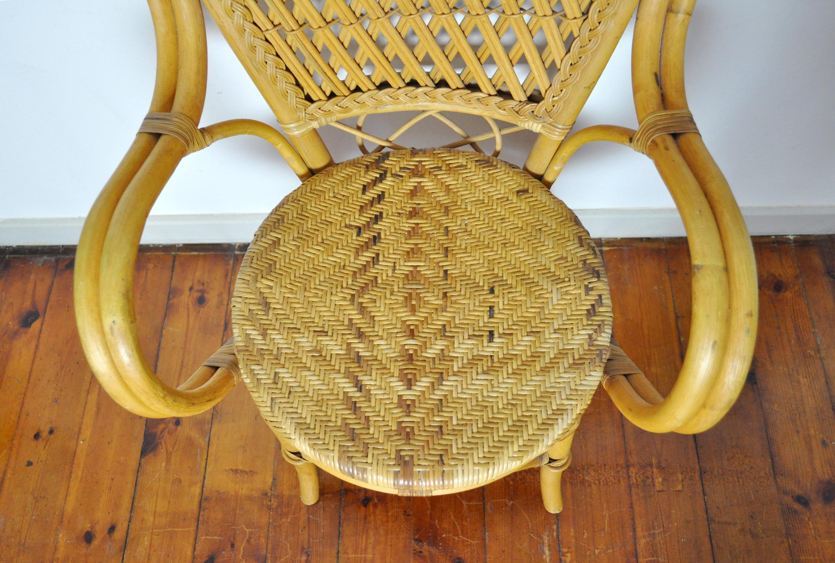 20th Century Rattan and Bamboo Armchair For Sale 4