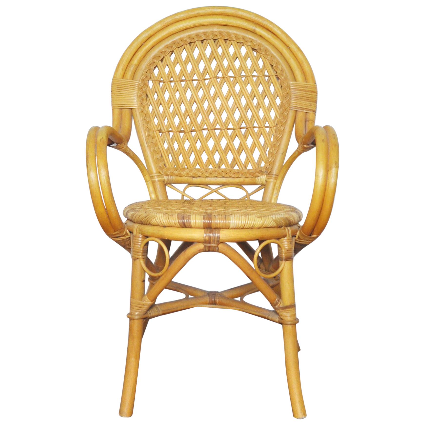 20th Century Rattan and Bamboo Armchair For Sale