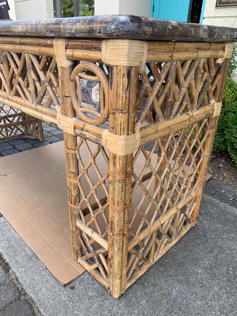 20th Century Rattan Console with Faux Stone Top at 1stDibs