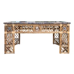20th Century Rattan Console with Faux Stone Top