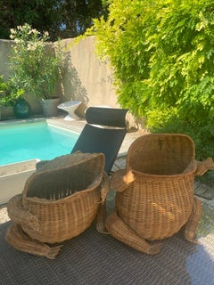 20th Century Rattan Frog Magazine Rack by Olivier Cajan 1960