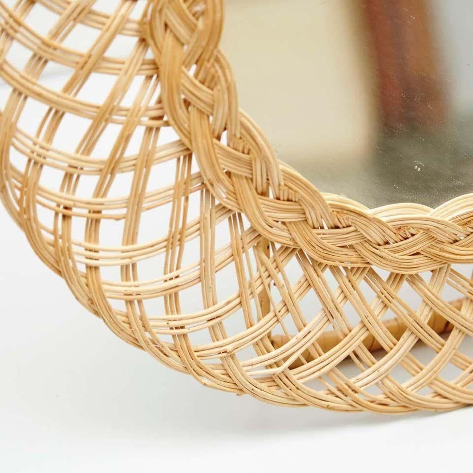 French 20th Century Rattan Table Mirror For Sale