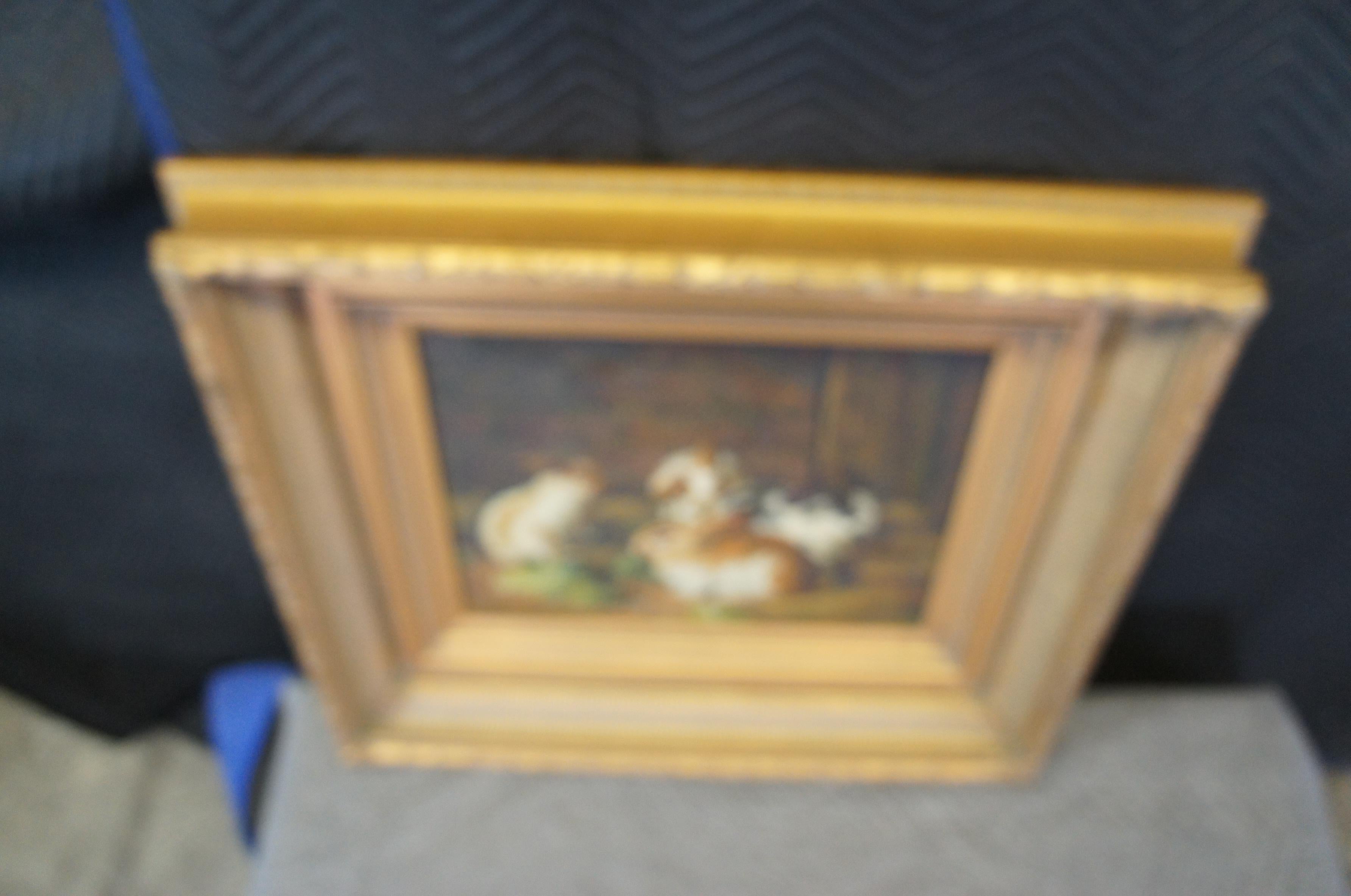 20th Century Realist Bunny Portrait Oil Painting Farmhouse Rabbits Gold Frame 2