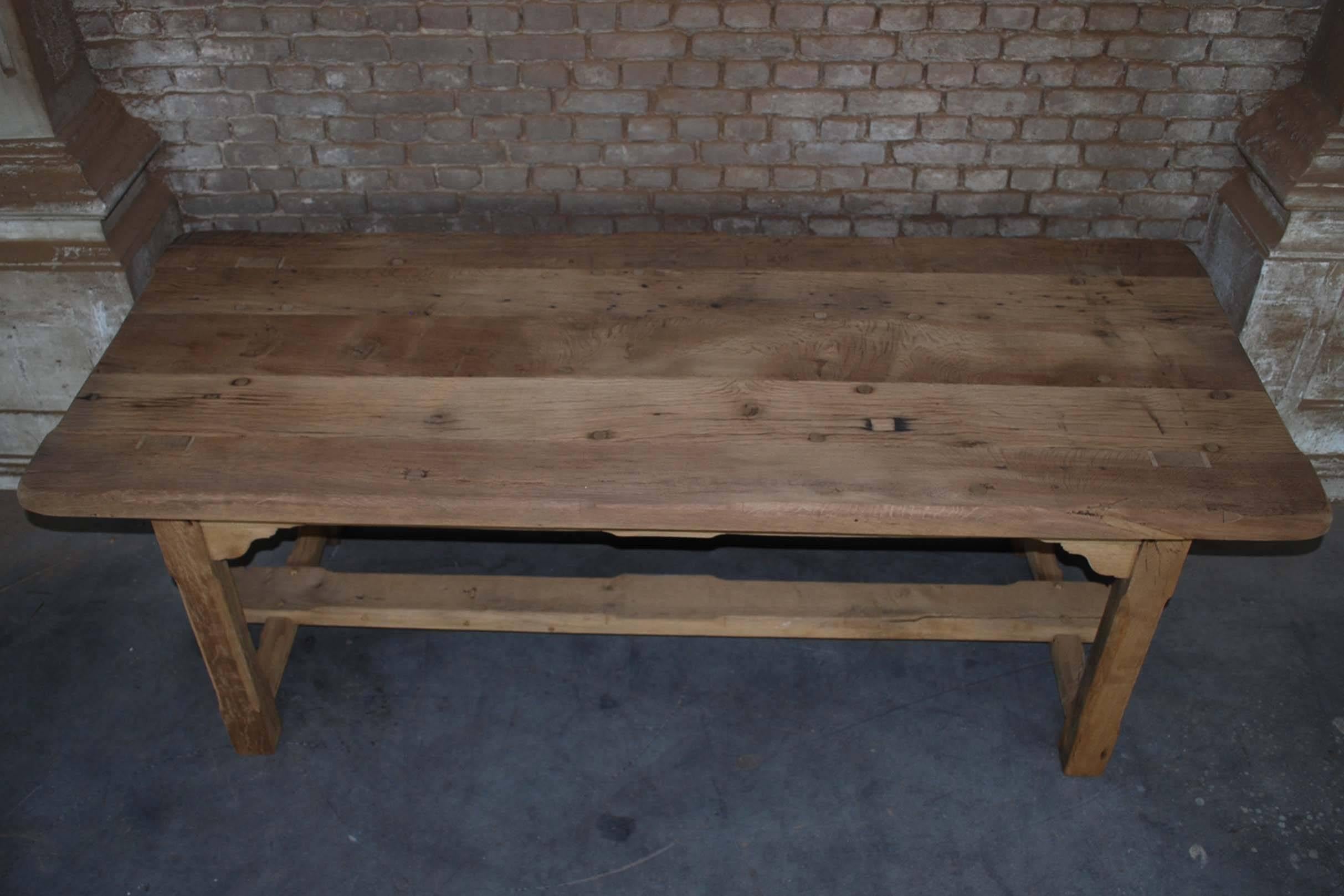 20th Century Reclaimed Oak Tresle Base Dining Table In Good Condition In Casteren, NL