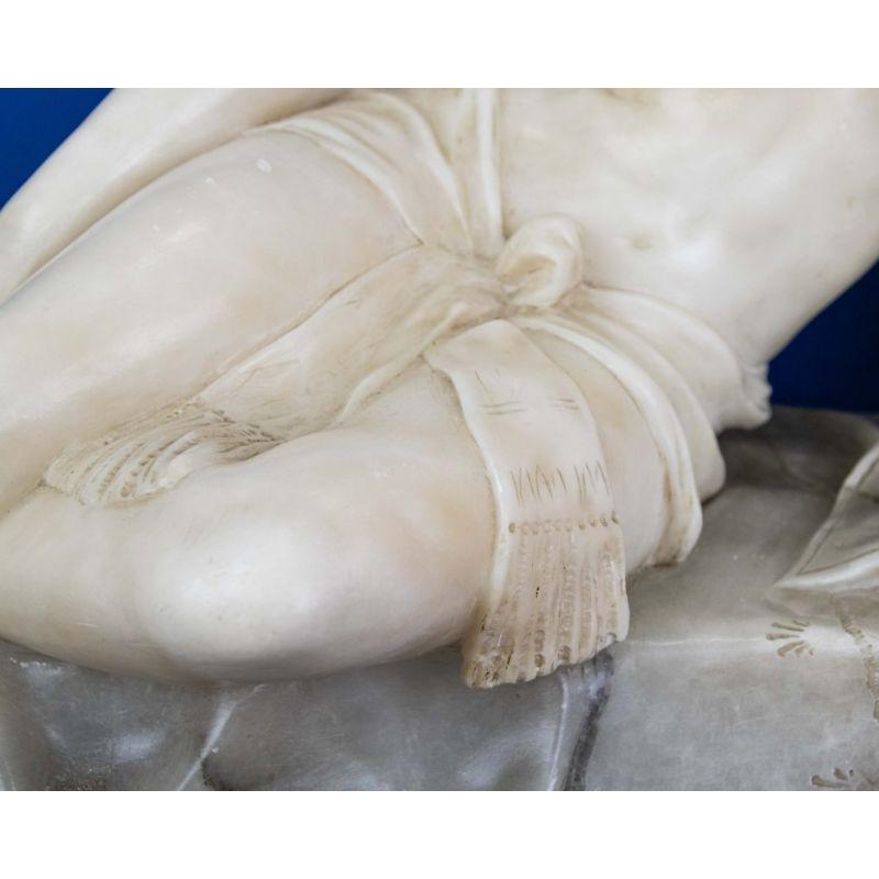 20th Century Reclining Woman with Sphinx Sculpture Alabaster For Sale 1