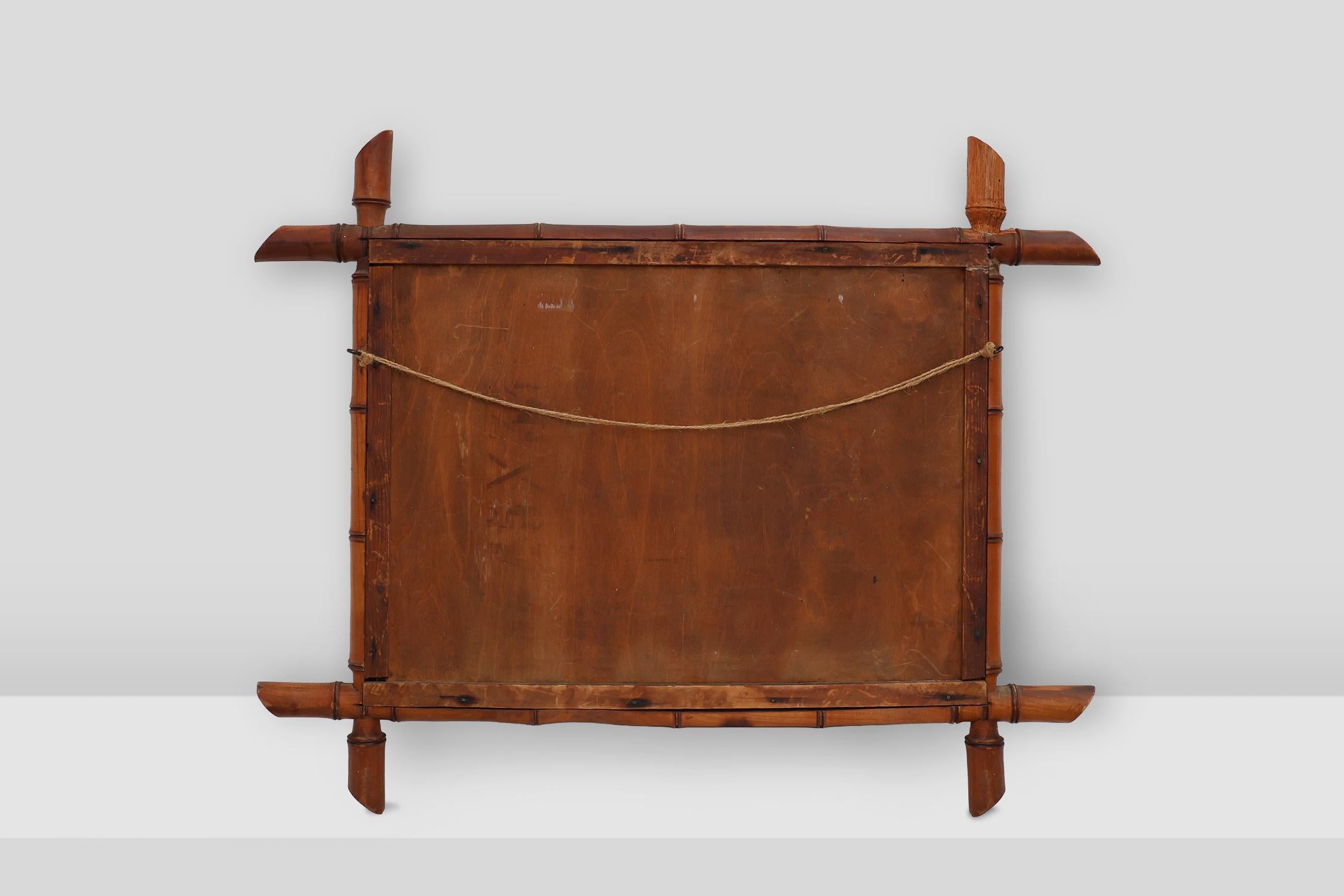 Miroir mural rectangulaire en faux bambou du 20e siècle, France ca. 1960 en vente 5