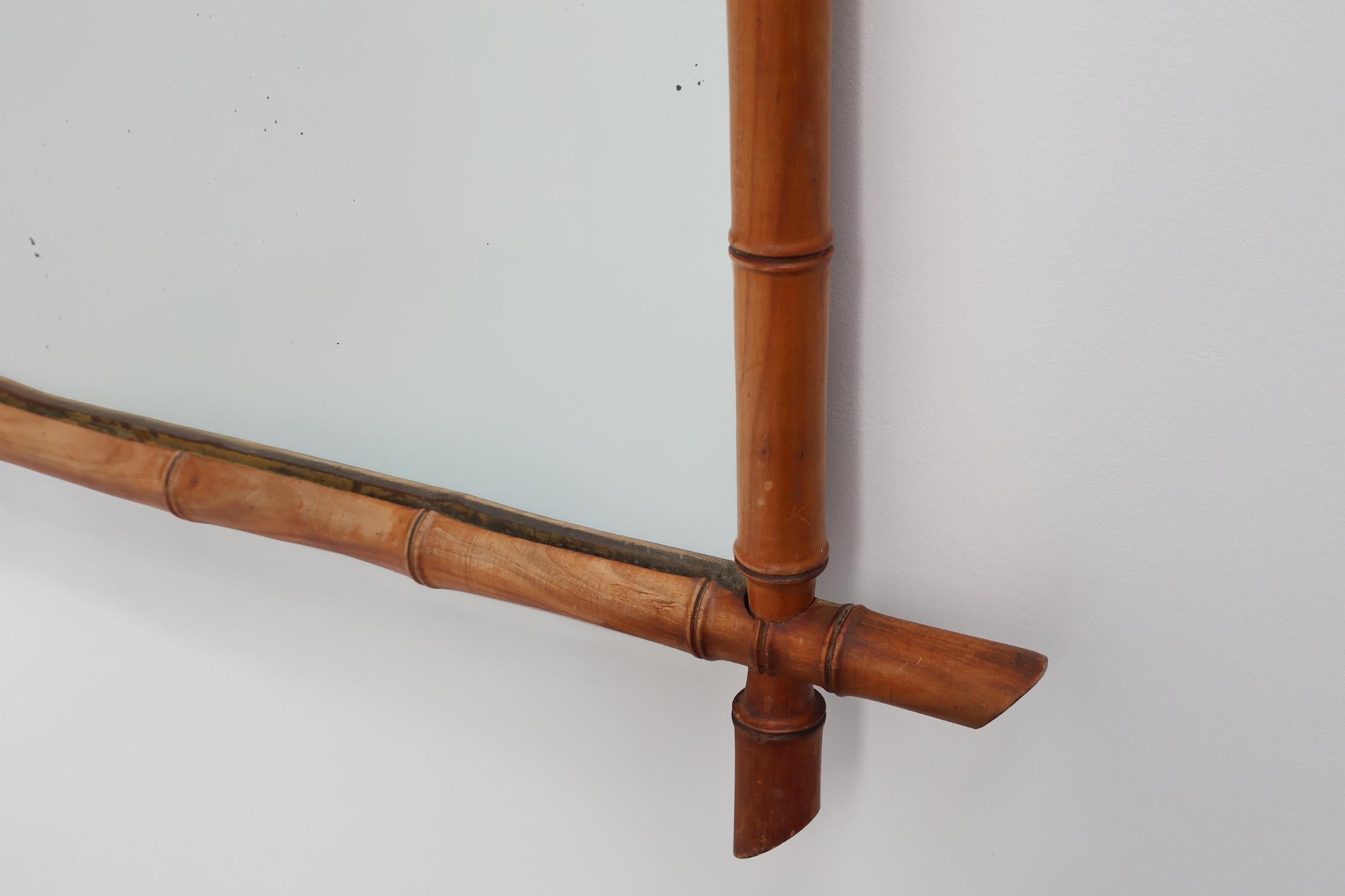 Milieu du XXe siècle Miroir mural rectangulaire en faux bambou du 20e siècle, France ca. 1960 en vente