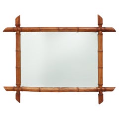Miroir mural rectangulaire en faux bambou du 20e siècle, France ca. 1960