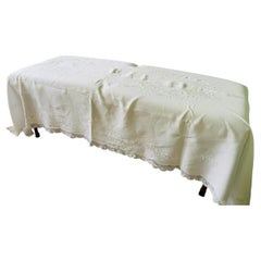 20th Century Rectangular White Linen Embroidered Tablecloth