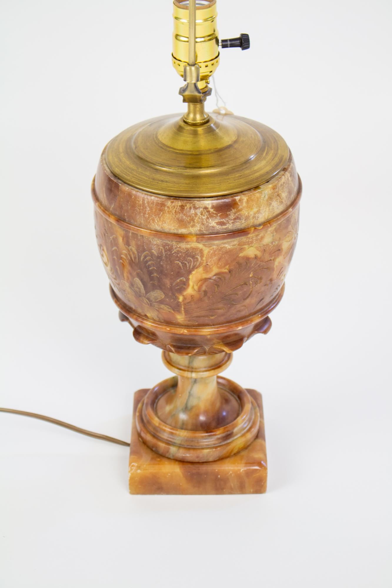 Carved 20th Century Red Alabaster Table Lamp For Sale