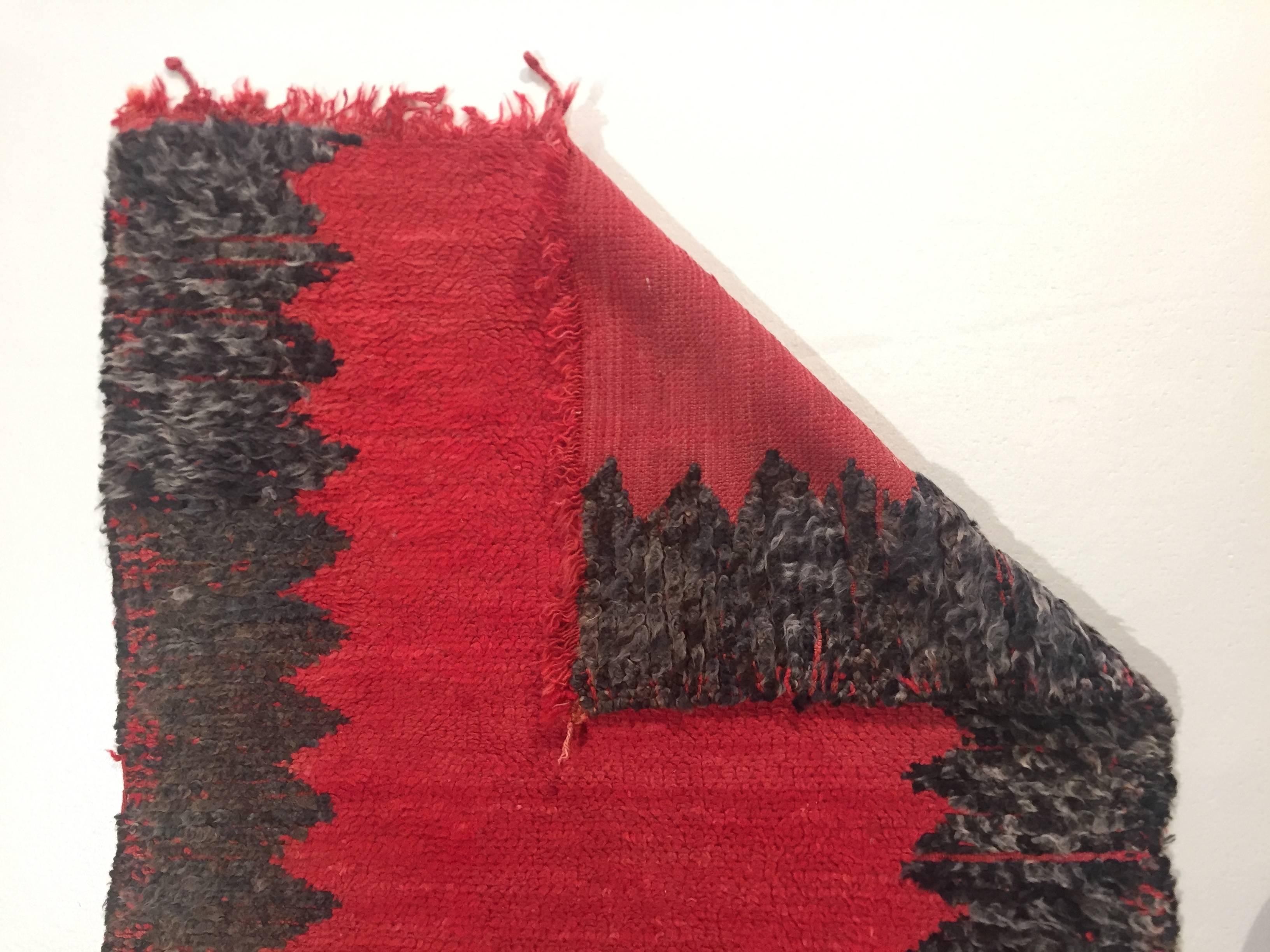 Hand-Knotted 20th Century Red and Black in Wool Berber Tribal Imouzzer-Kandar Rug, 1960s For Sale