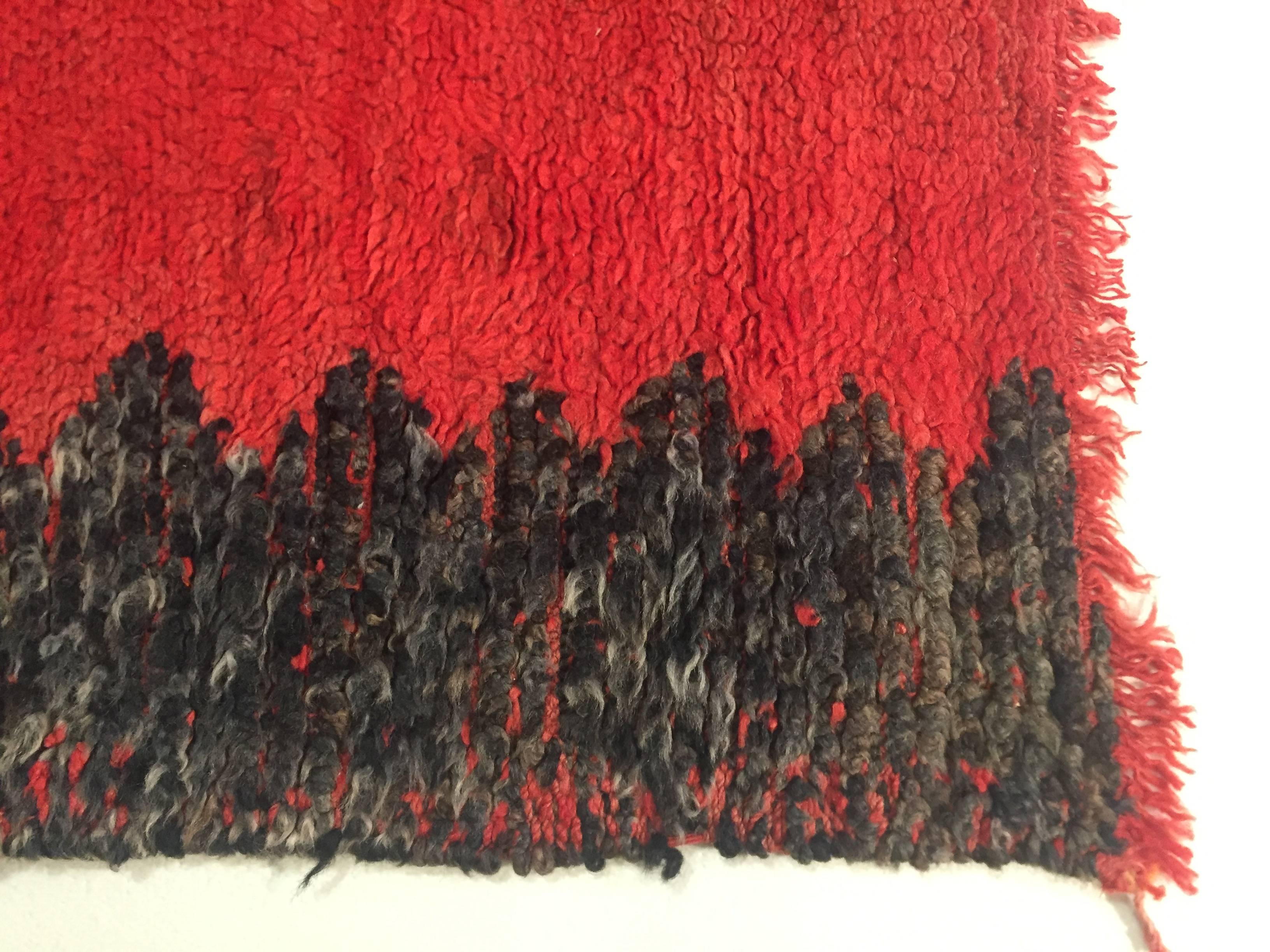 20th Century Red and Black in Wool Berber Tribal Imouzzer-Kandar Rug, 1960s For Sale 1