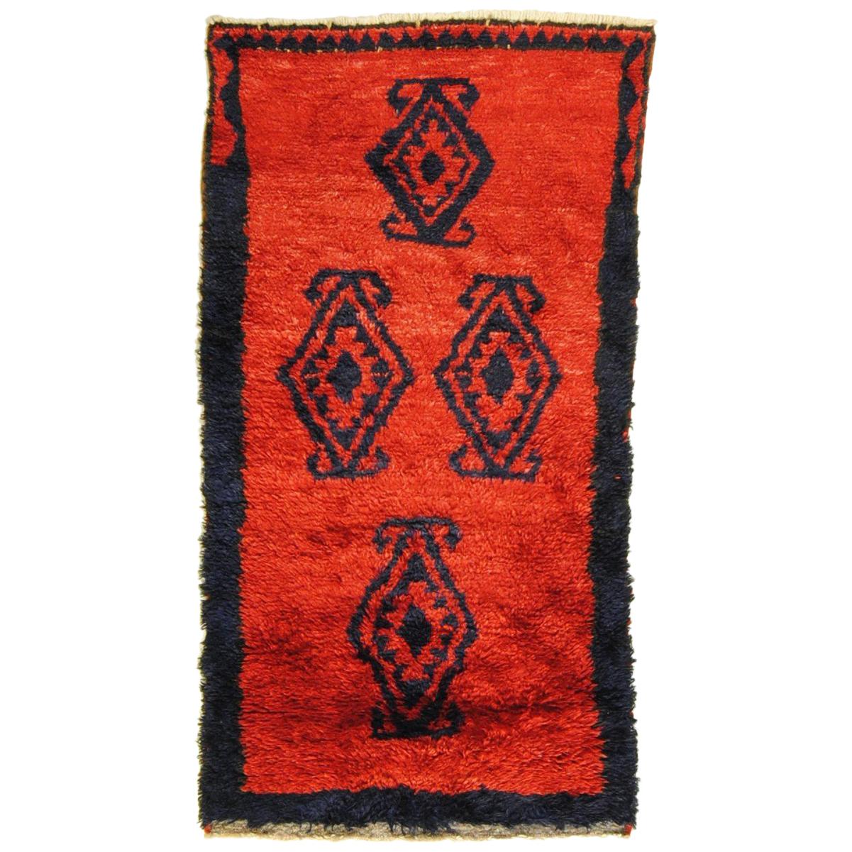 20th Century Red and Black Wool Turkish Tribal Tulu Rug, 1960s