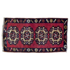 20th Century Red and Brow with Stylized Roses Pillow Size Yastik Turkey, ca 1985