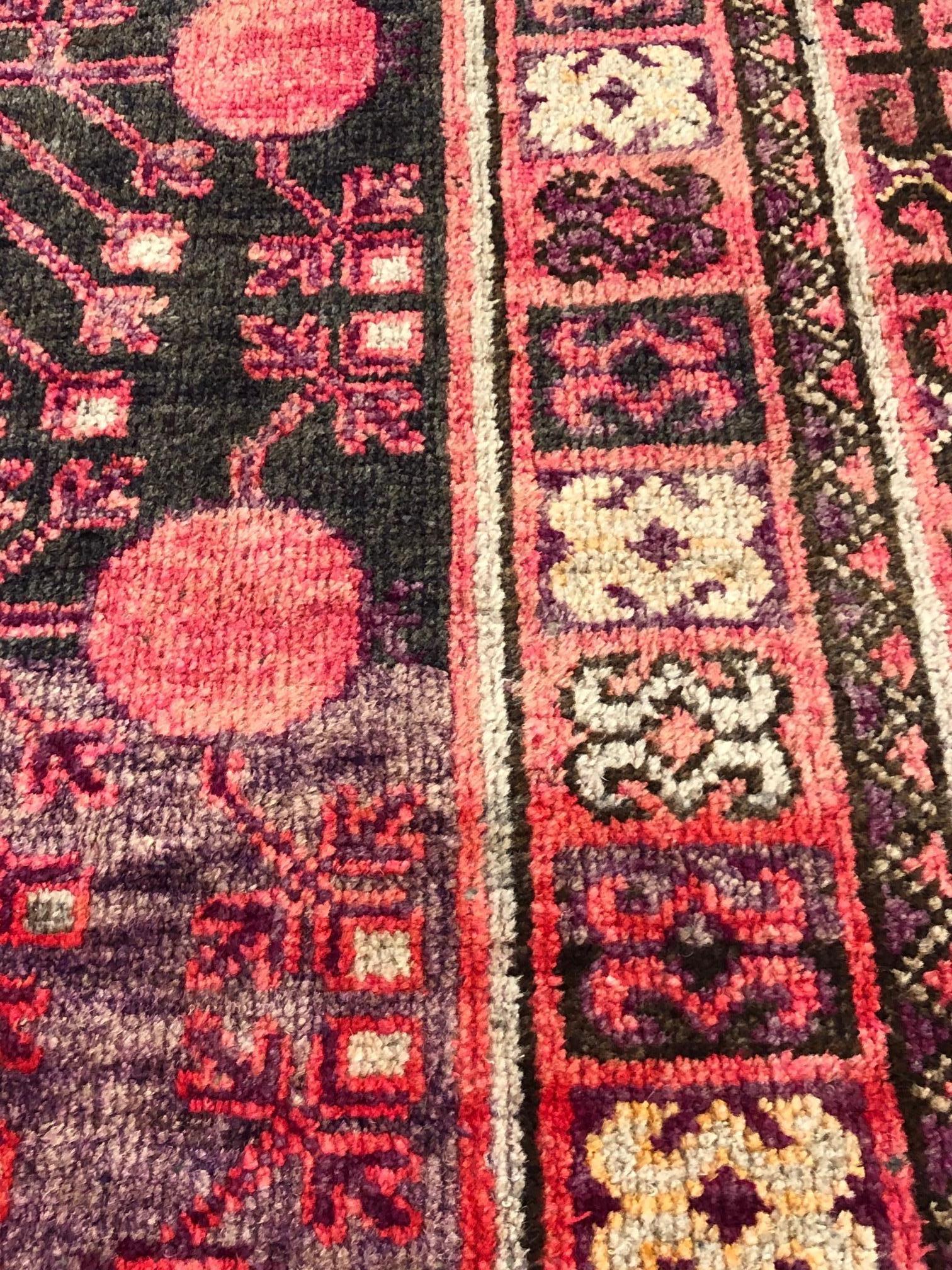 Turkestan 20th Century Red and Brown Pomegranate Kothan Handmade Rug, circa 1900 For Sale