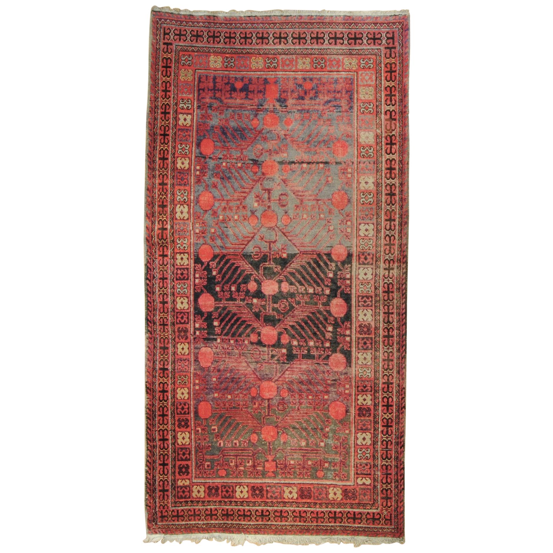 20th Century Red and Brown Pomegranate Kothan Handmade Rug, circa 1900 For Sale