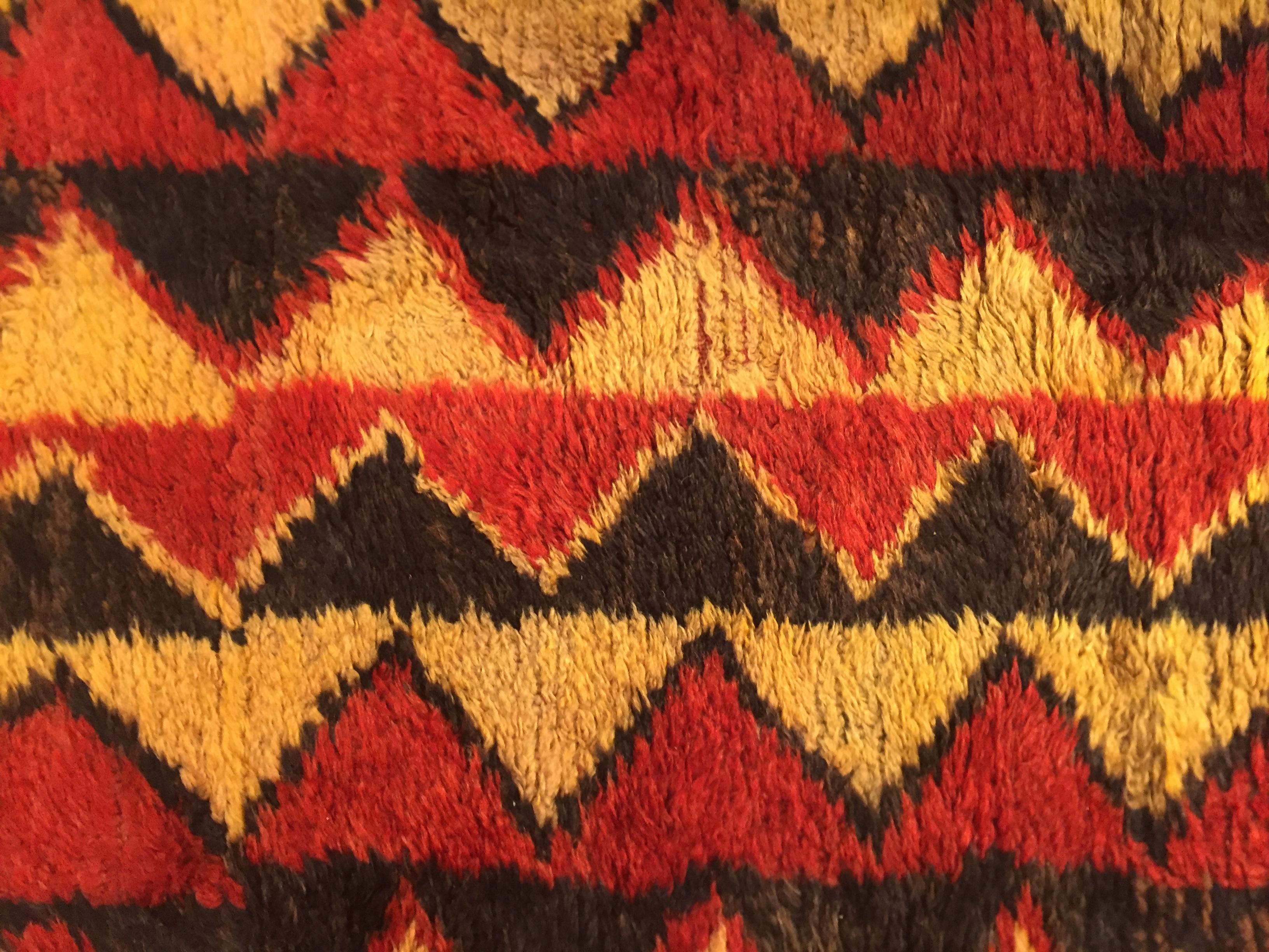 20th Century Red Black and Yellow Wool Geometric Turkish Tribal Tulu Rug For Sale 2