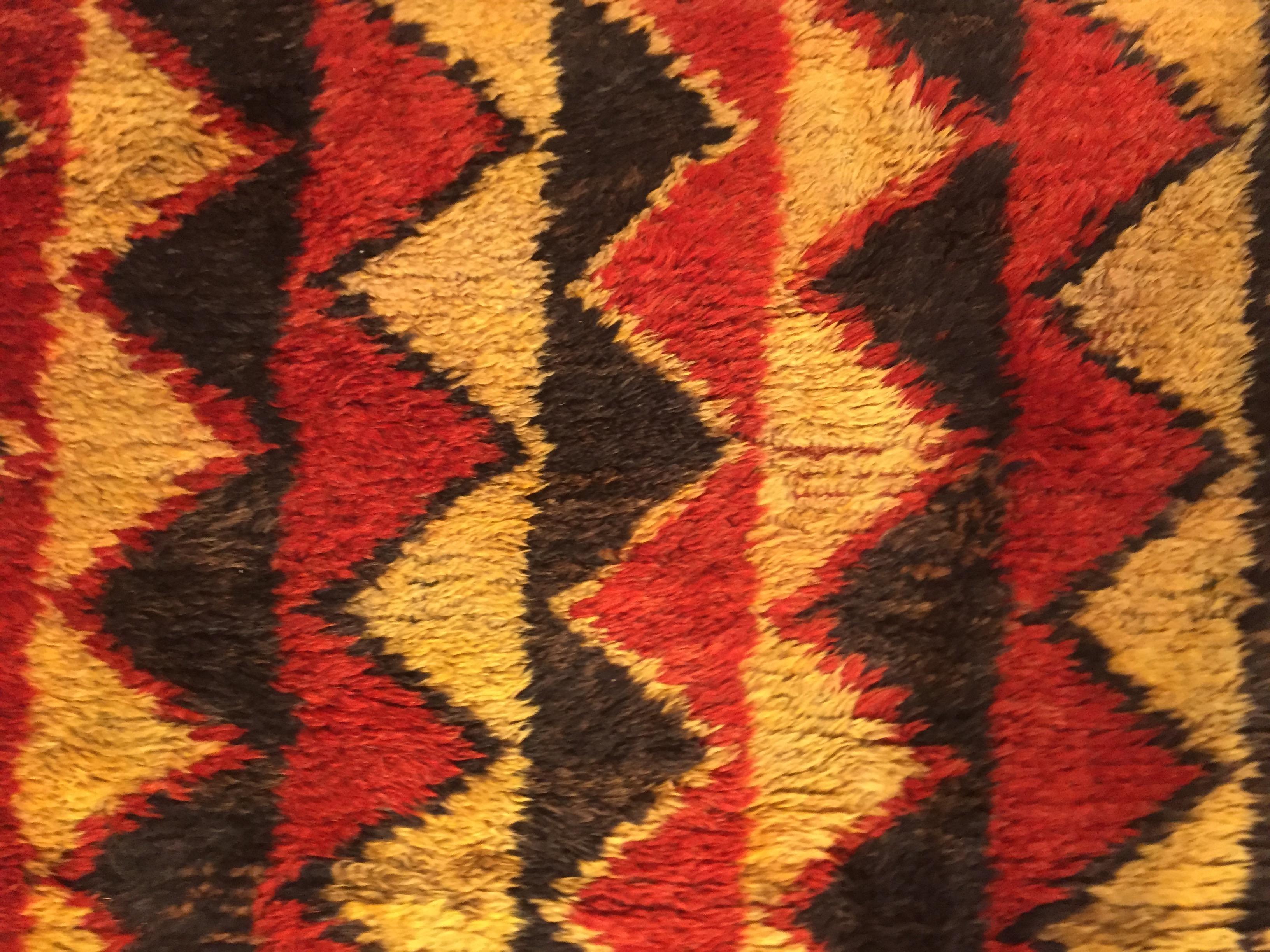 20th Century Red Black and Yellow Wool Geometric Turkish Tribal Tulu Rug For Sale 3