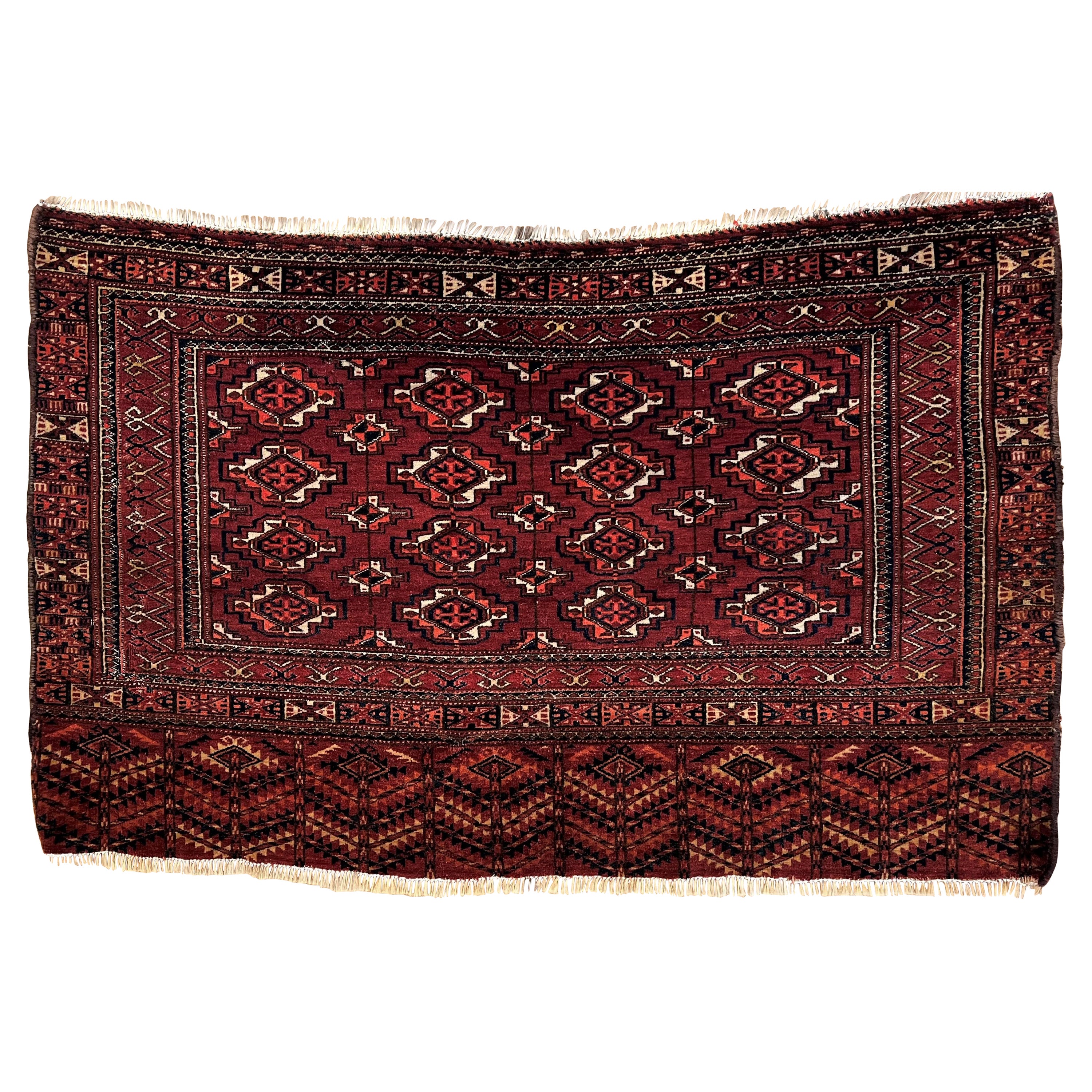 20th Century Red & Blu Geometric Caucasian Nomad Chuval Rug For Sale