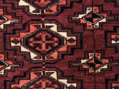 20th Century Red Blu Geometric MultiBorders Turkmenistan Rug, ca 1910