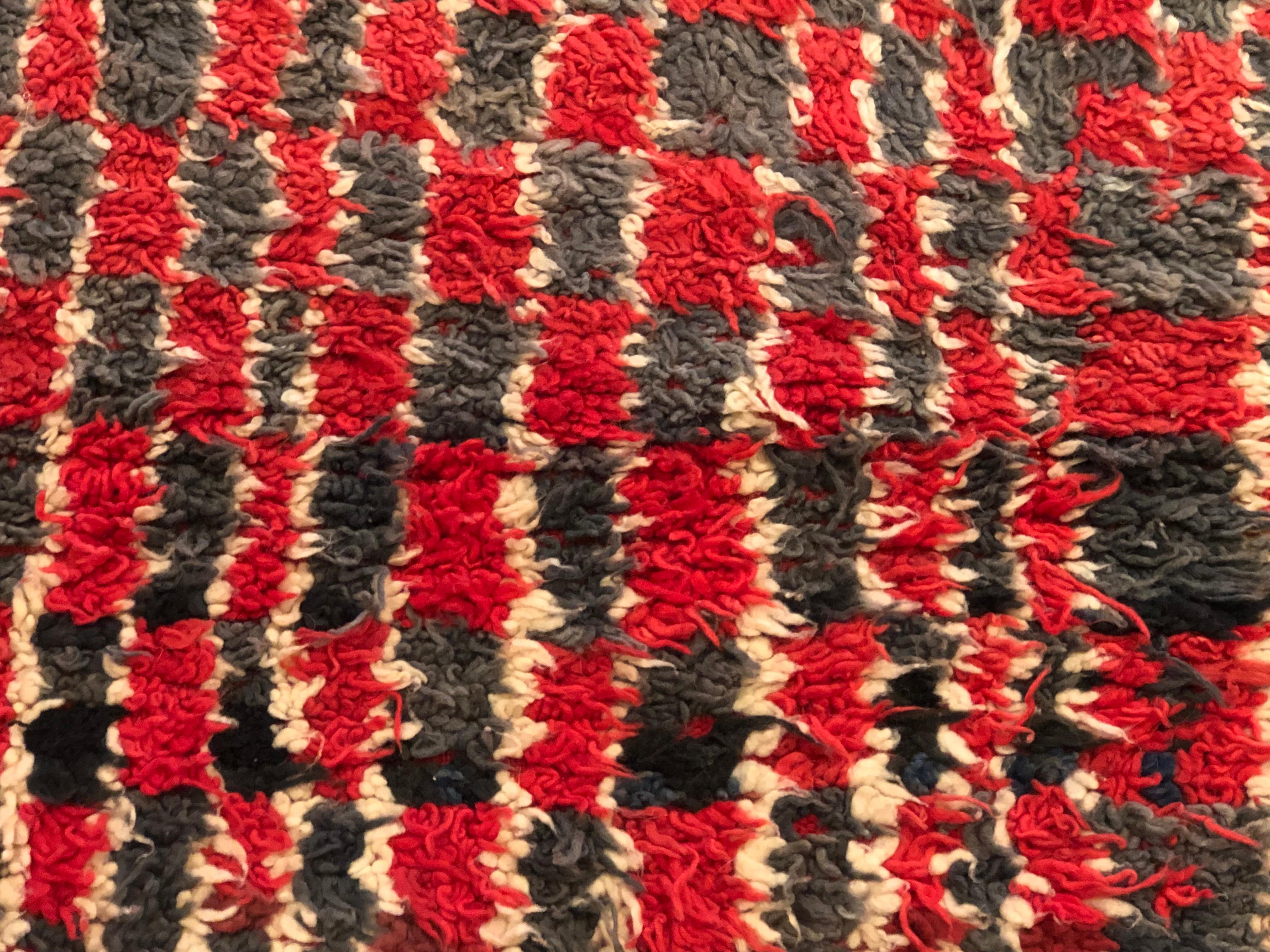 20th Century Red, Brown and White Chess Berber Talsent Rug from Morocco, 1950s For Sale 2